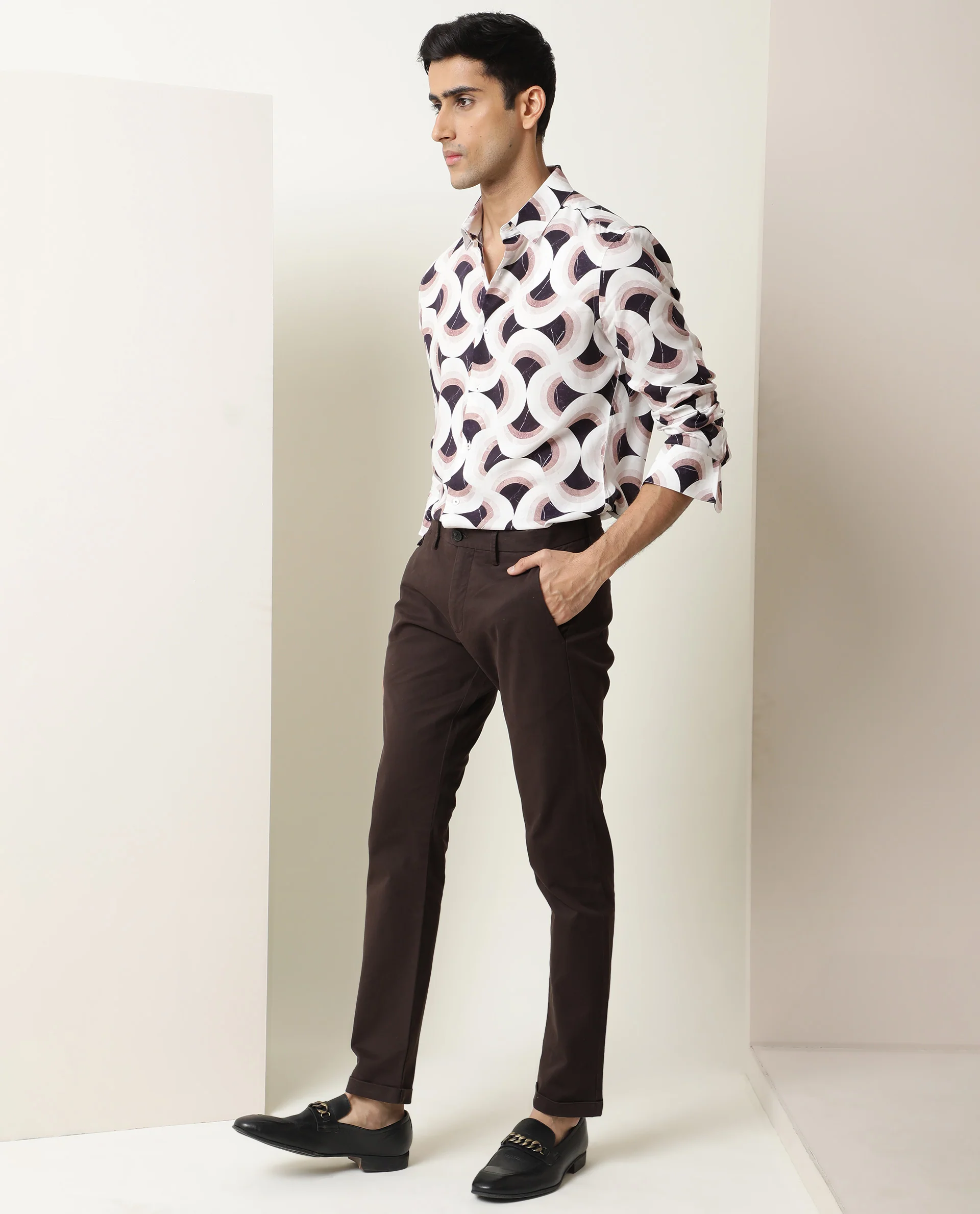 Rare Rabbit Men's Febug Off White Viscose Geometric Print Regular Fit Full Sleeve Collared Shirt - Image 2