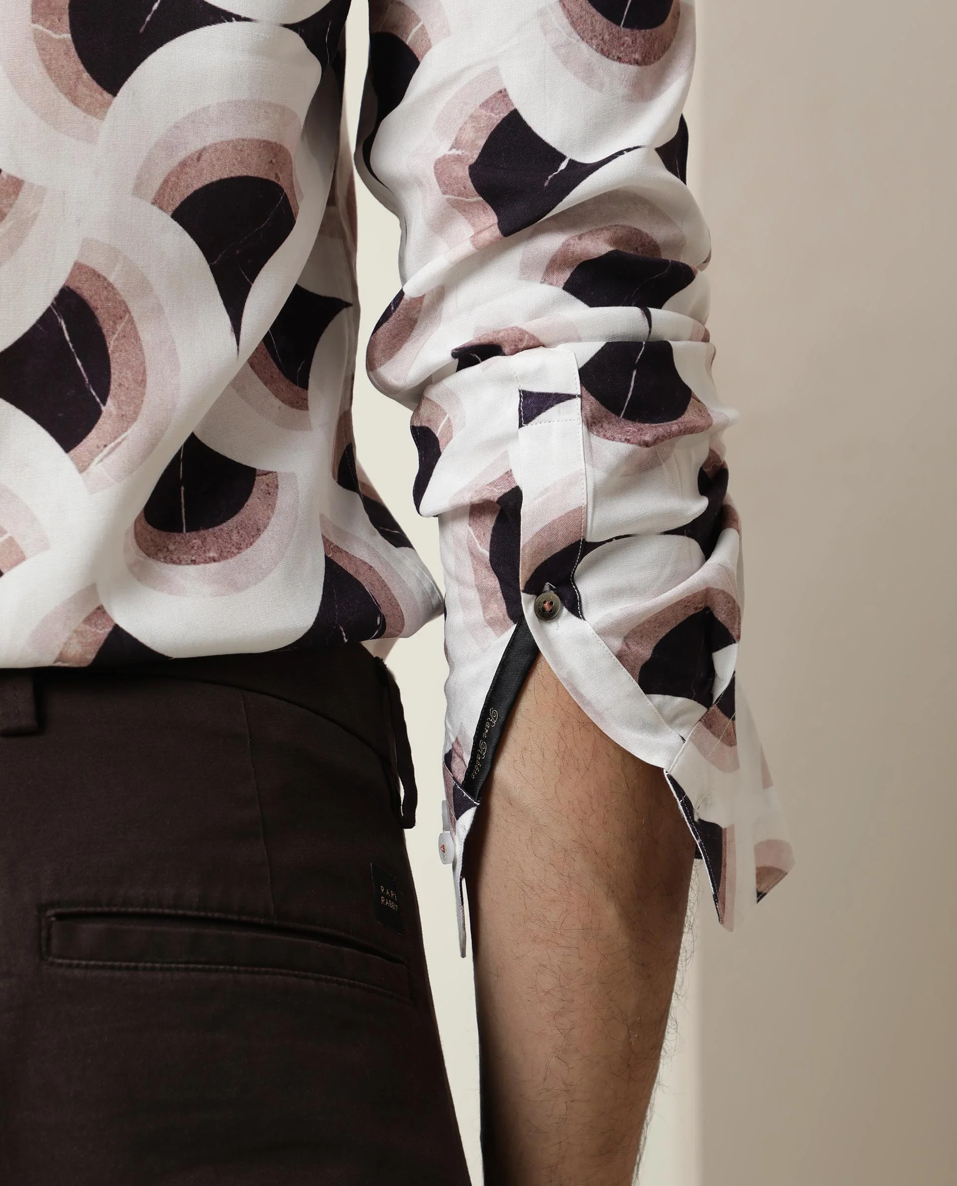 Rare Rabbit Men's Febug Off White Viscose Geometric Print Regular Fit Full Sleeve Collared Shirt - Image 5
