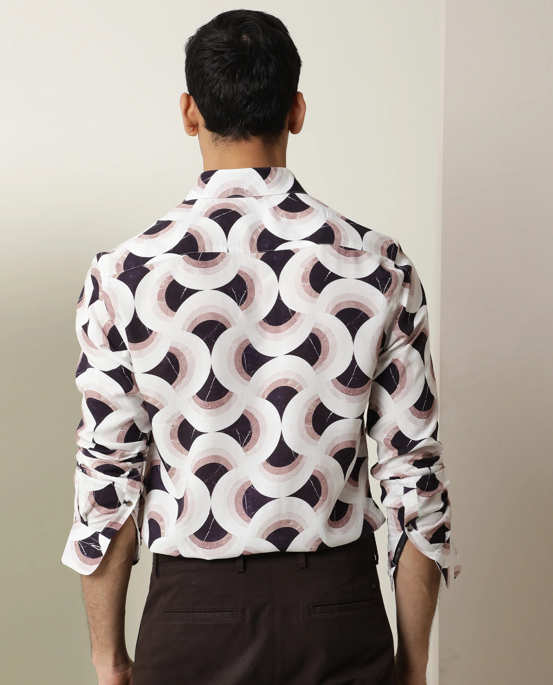 Rare Rabbit Men's Febug Off White Viscose Geometric Print Regular Fit Full Sleeve Collared Shirt - Image 6