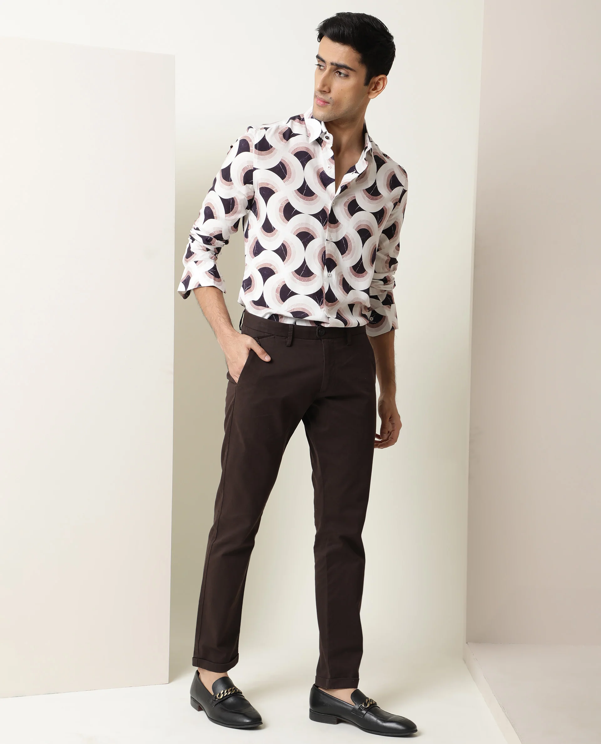 Rare Rabbit Men's Febug Off White Viscose Geometric Print Regular Fit Full Sleeve Collared Shirt - Image 7