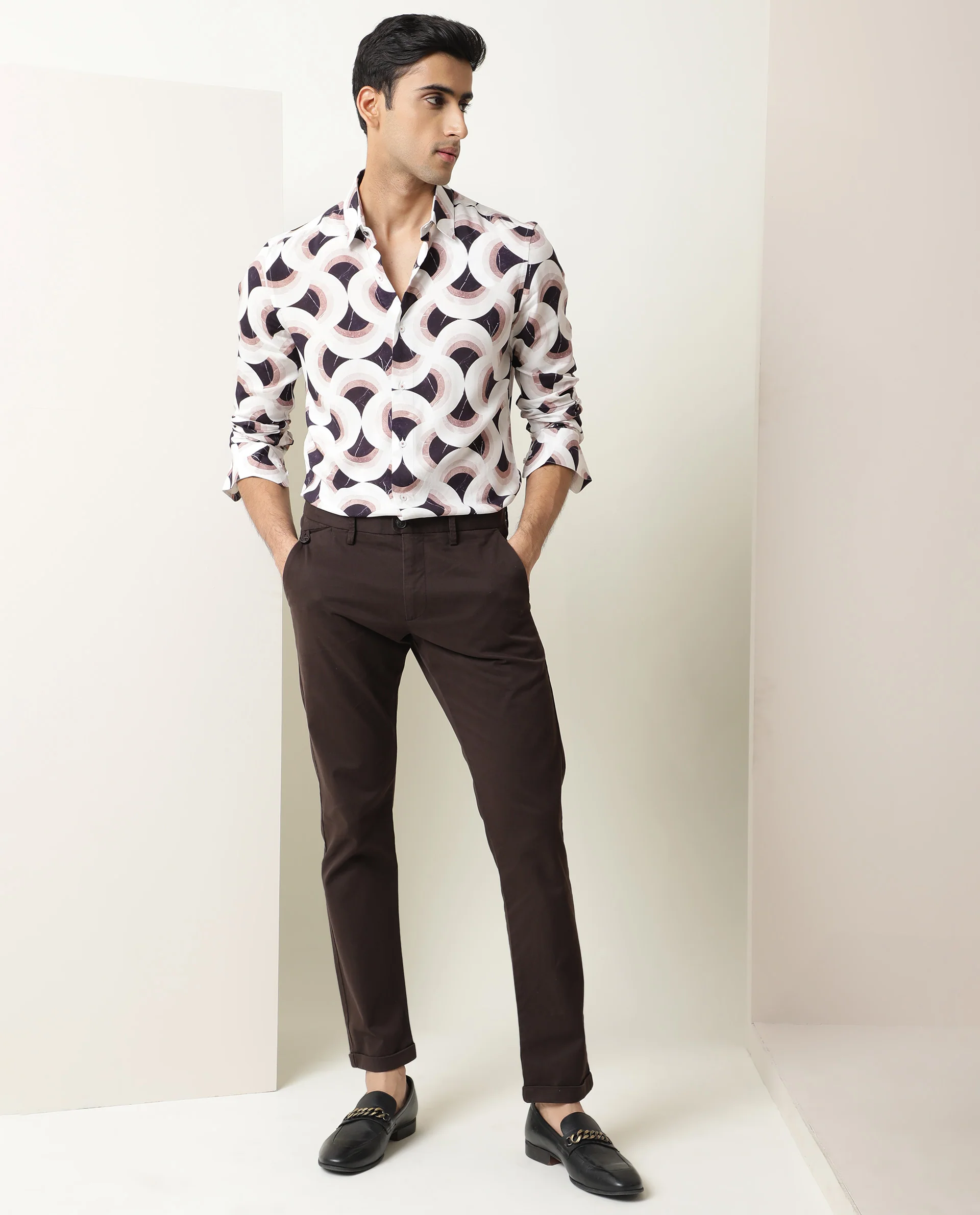 Rare Rabbit Men's Febug Off White Viscose Geometric Print Regular Fit Full Sleeve Collared Shirt - Image 8