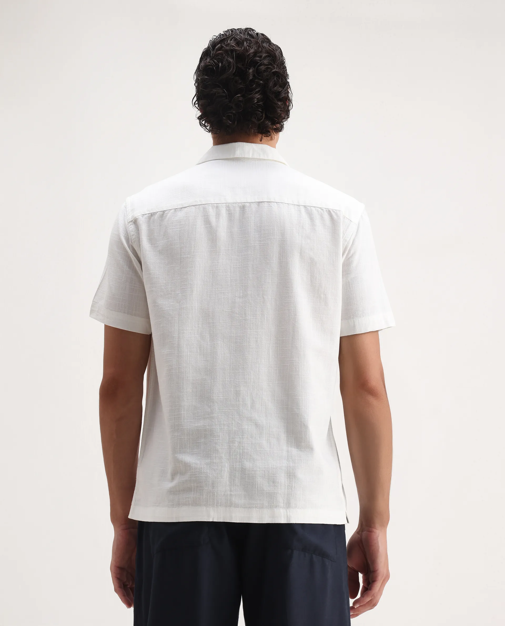 Rare Rabbit Men's Fedger White Cotton Blend Embroidered Boxy Fit Half Sleeve Cuban Collar Shirt - Image 7