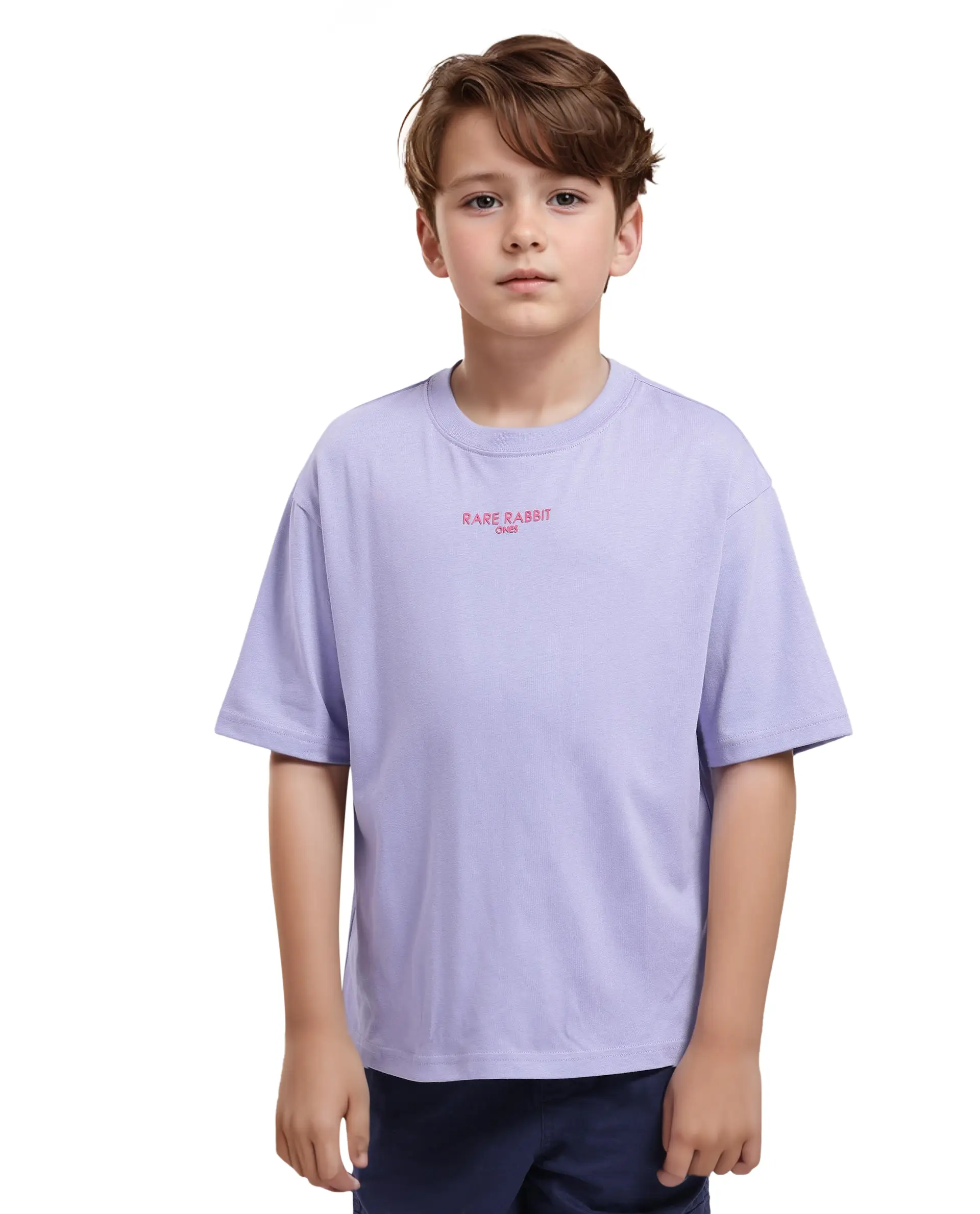 Rare Ones Kids Feg Dusky Purple Cotton Blend Half Sleeves Oversized Crew Neck Graphic Back Print With Applique T-Shirt - Image 3