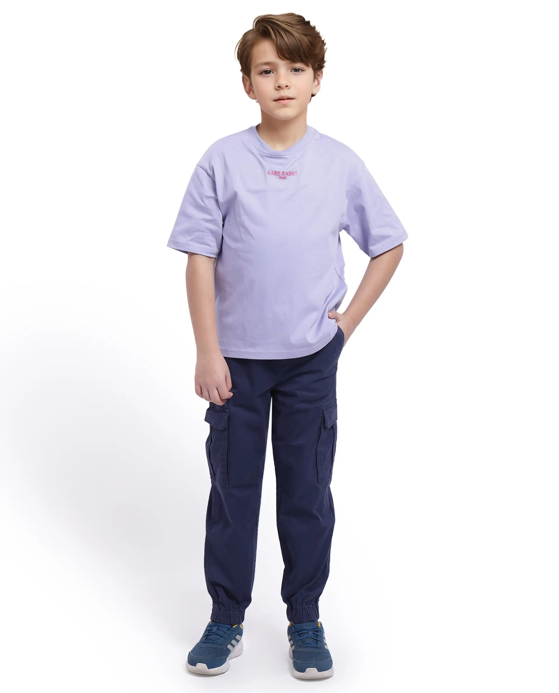 Rare Ones Kids Feg Dusky Purple Cotton Blend Half Sleeves Oversized Crew Neck Graphic Back Print With Applique T-Shirt - Image 5