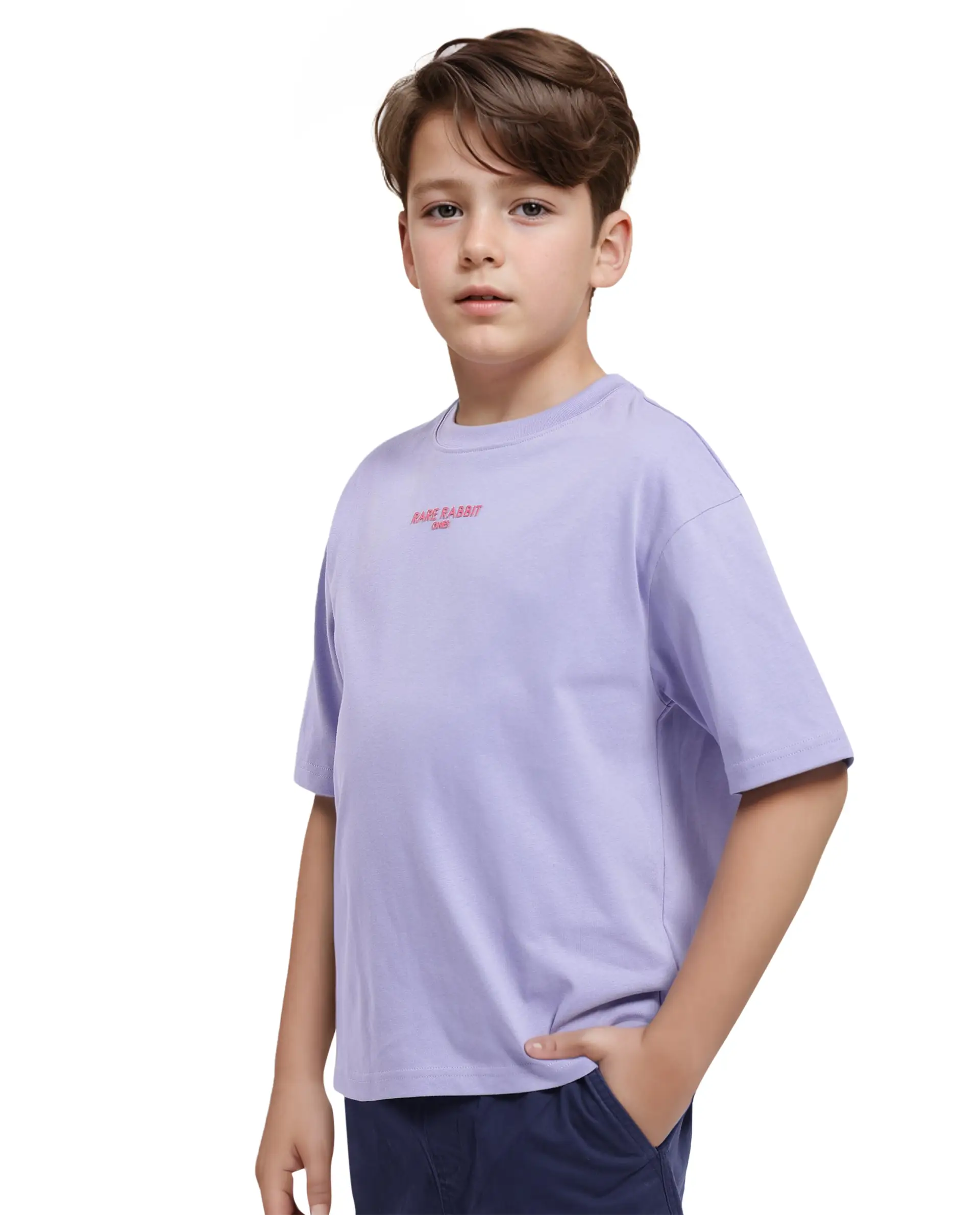 Rare Ones Kids Feg Dusky Purple Cotton Blend Half Sleeves Oversized Crew Neck Graphic Back Print With Applique T-Shirt - Image 8