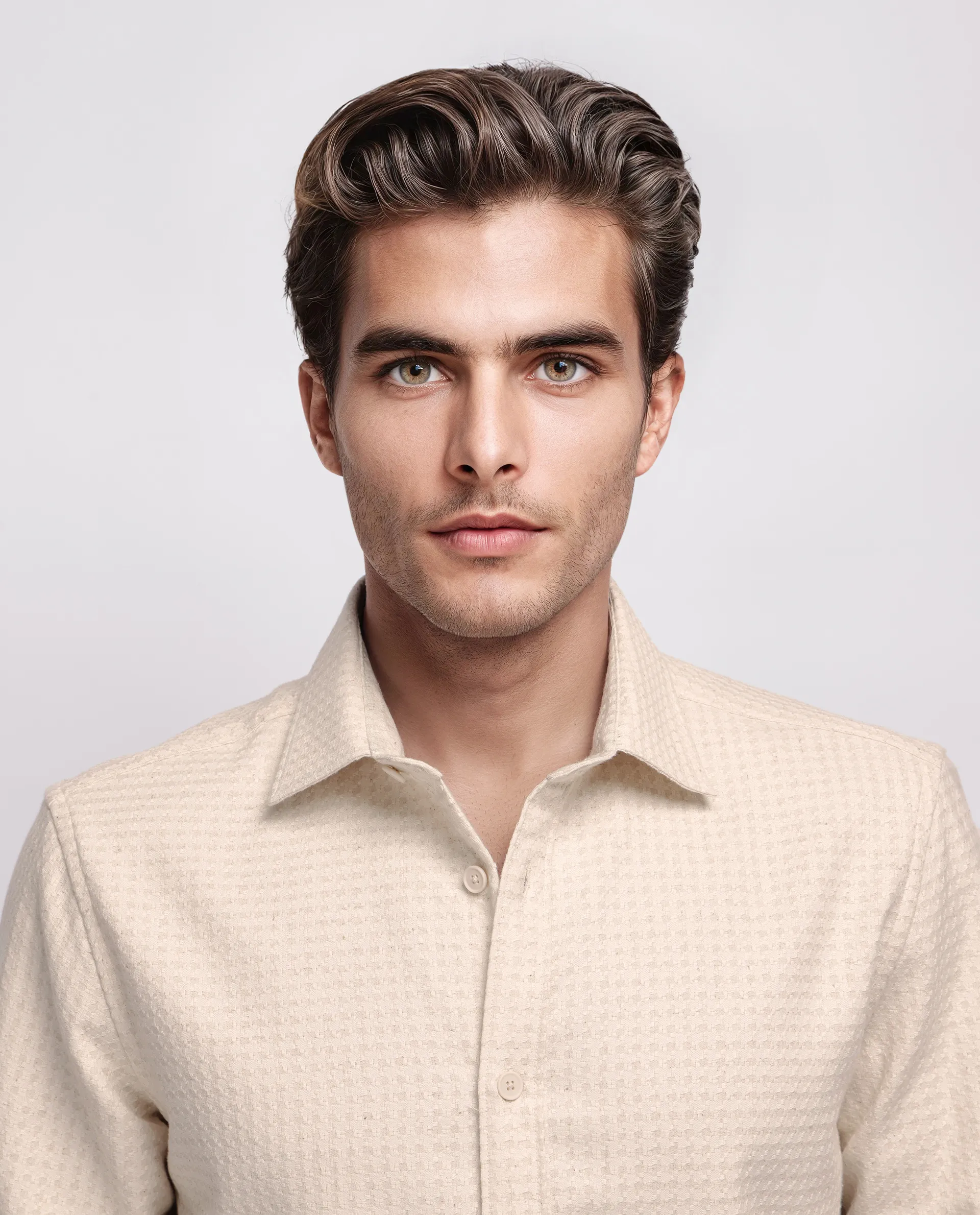 Rare Rabbit Men's Fei Ls Beige Cotton Textured Regular Fit Full Sleeve Collared Shirt - Image 7