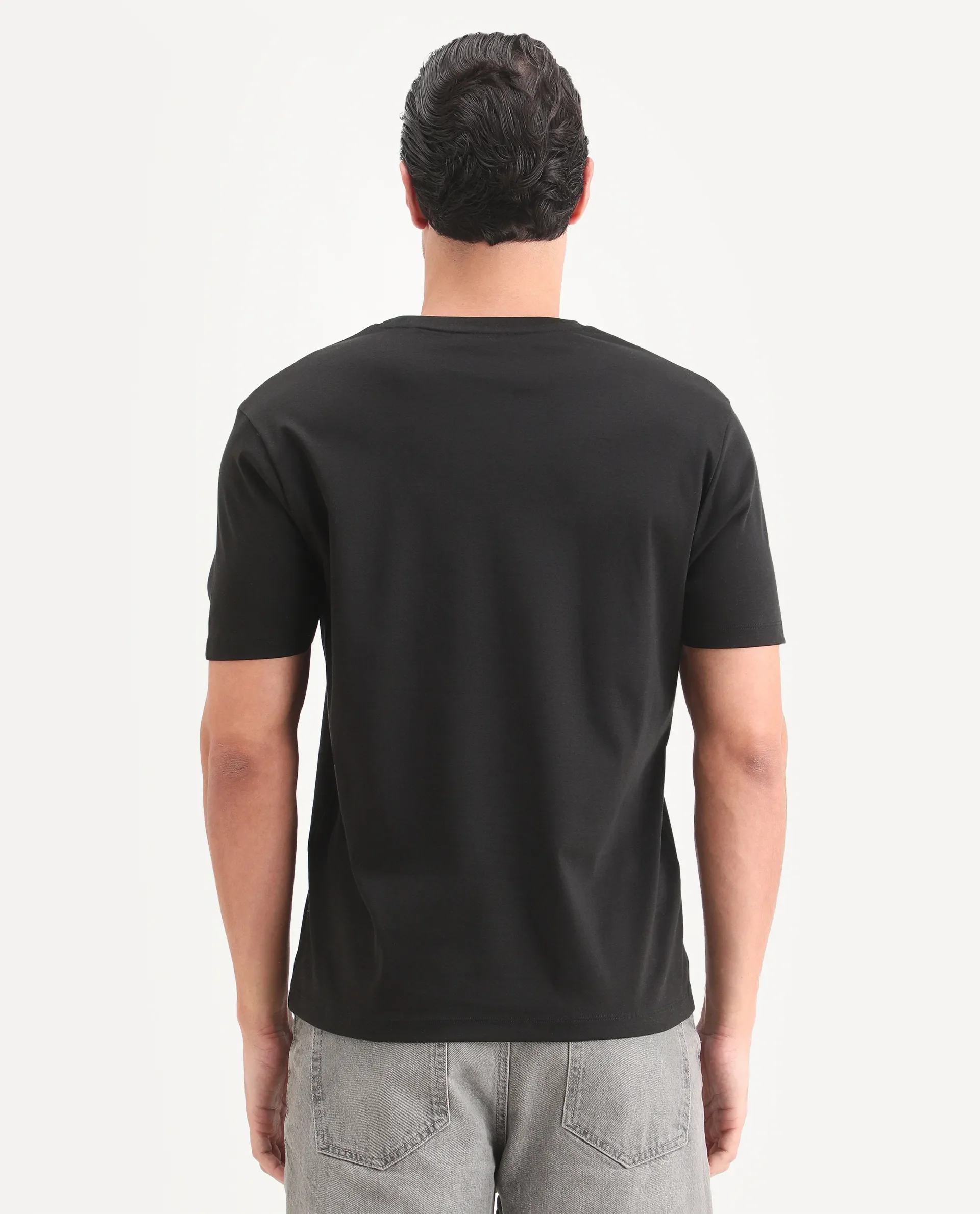 Rare Rabbit Men's Fein Black Cotton Fabric Half Sleeve Crew Neck Regular Fit Graphic Print T-Shirt - Image 7