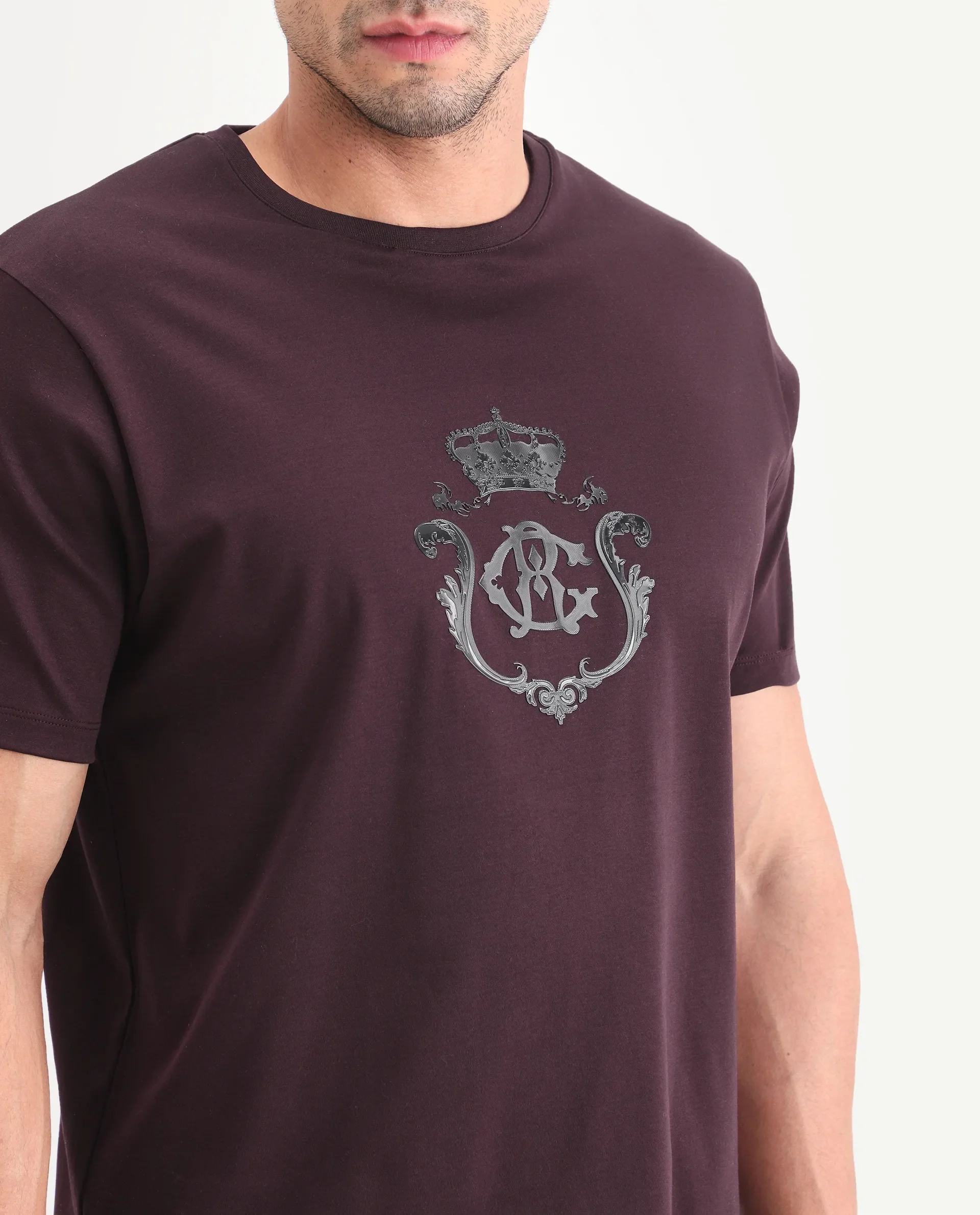Rare Rabbit Men's Fein Maroon Cotton Fabric Half Sleeve Crew Neck Regular Fit Graphic Print T-Shirt - Image 3