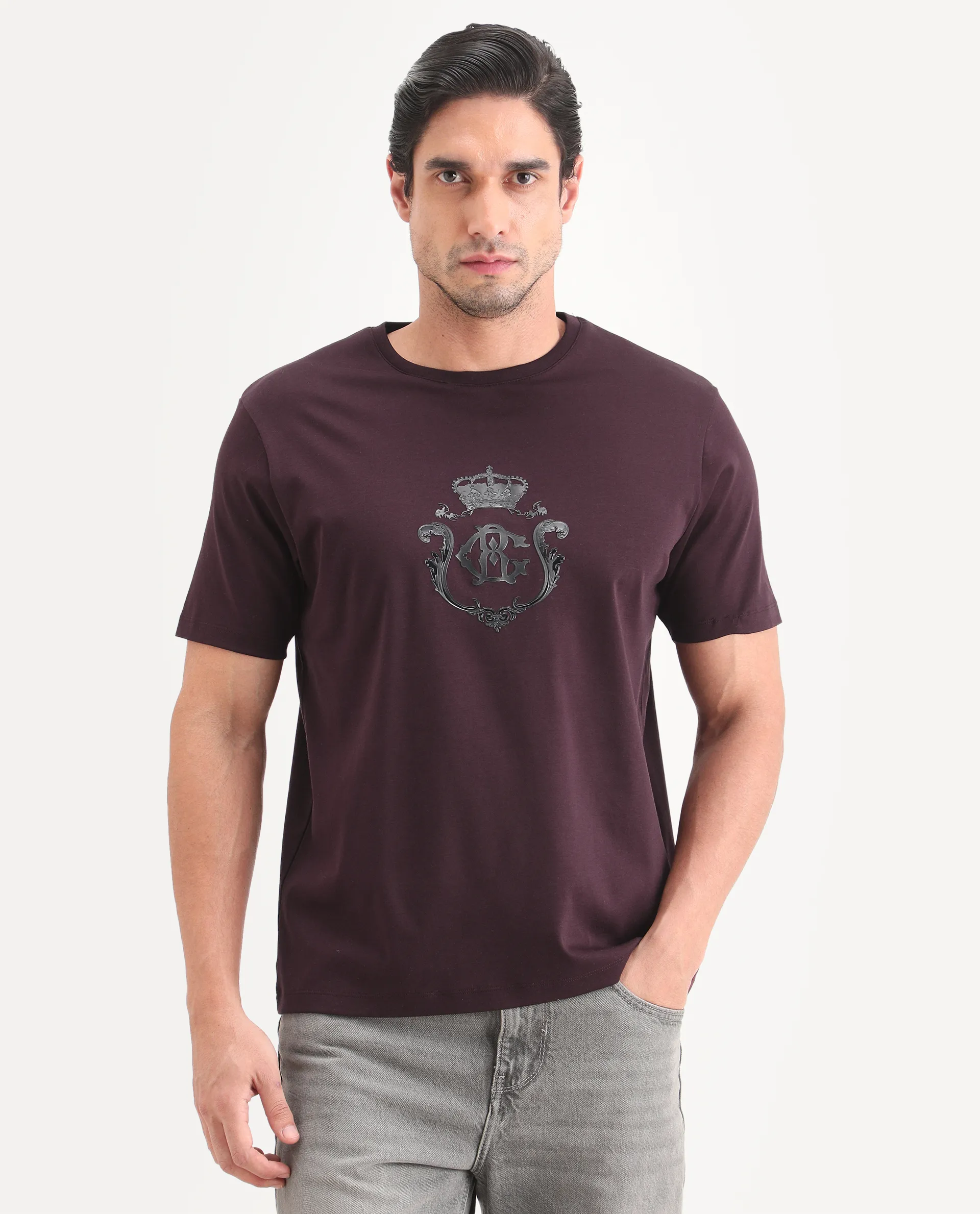Rare Rabbit Men's Fein Maroon Cotton Fabric Half Sleeve Crew Neck Regular Fit Graphic Print T-Shirt - Image 5