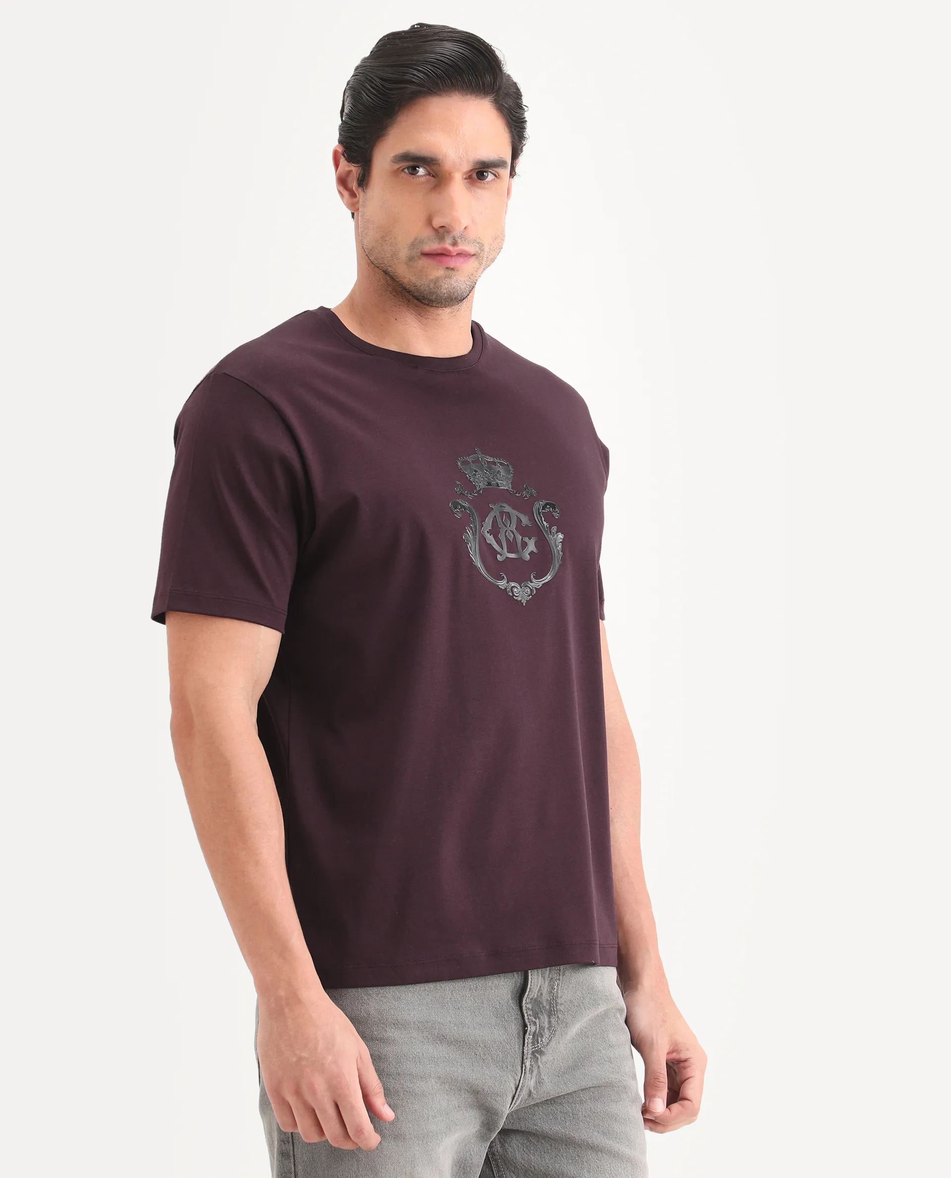 Rare Rabbit Men's Fein Maroon Cotton Fabric Half Sleeve Crew Neck Regular Fit Graphic Print T-Shirt - Image 6