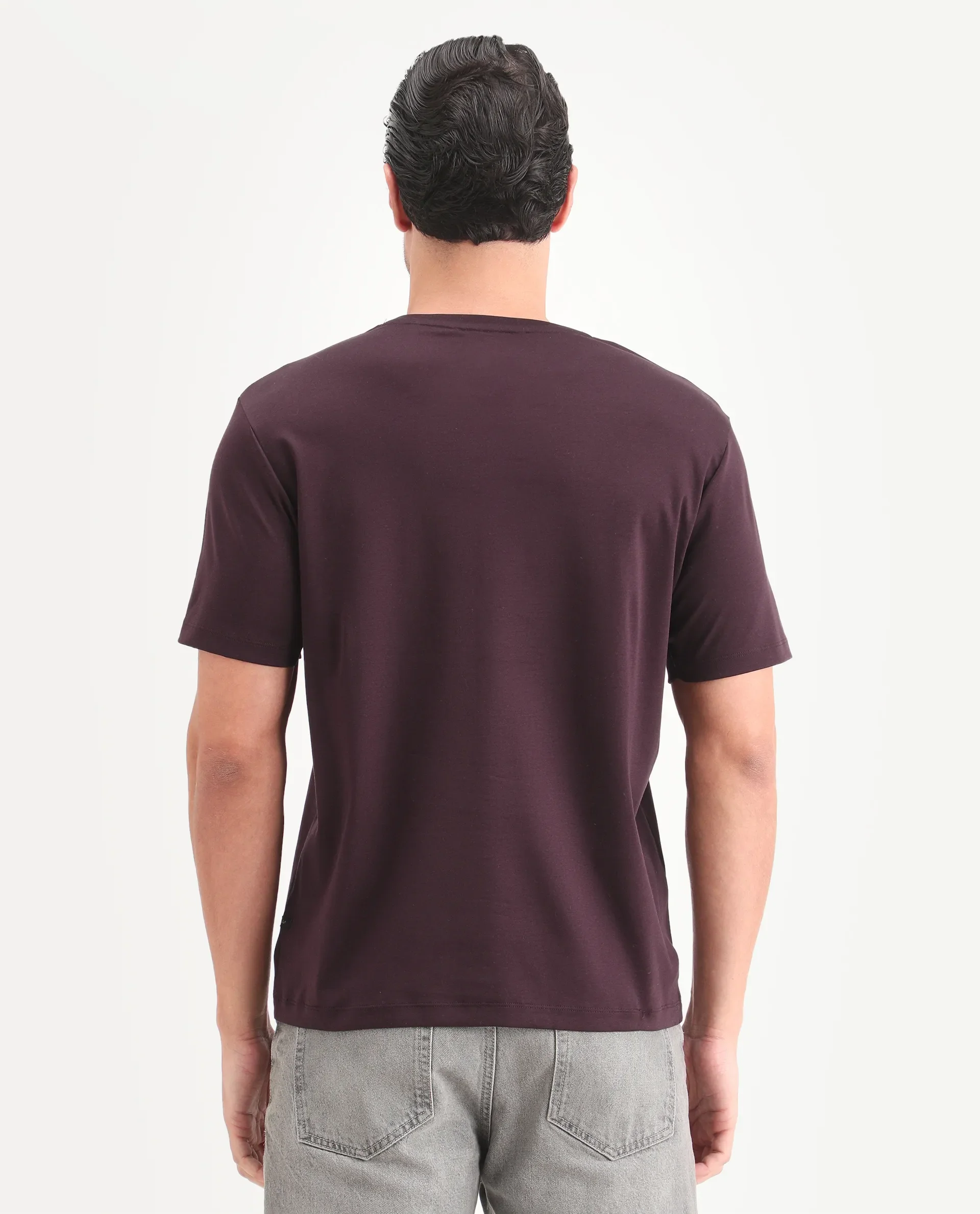 Rare Rabbit Men's Fein Maroon Cotton Fabric Half Sleeve Crew Neck Regular Fit Graphic Print T-Shirt - Image 7