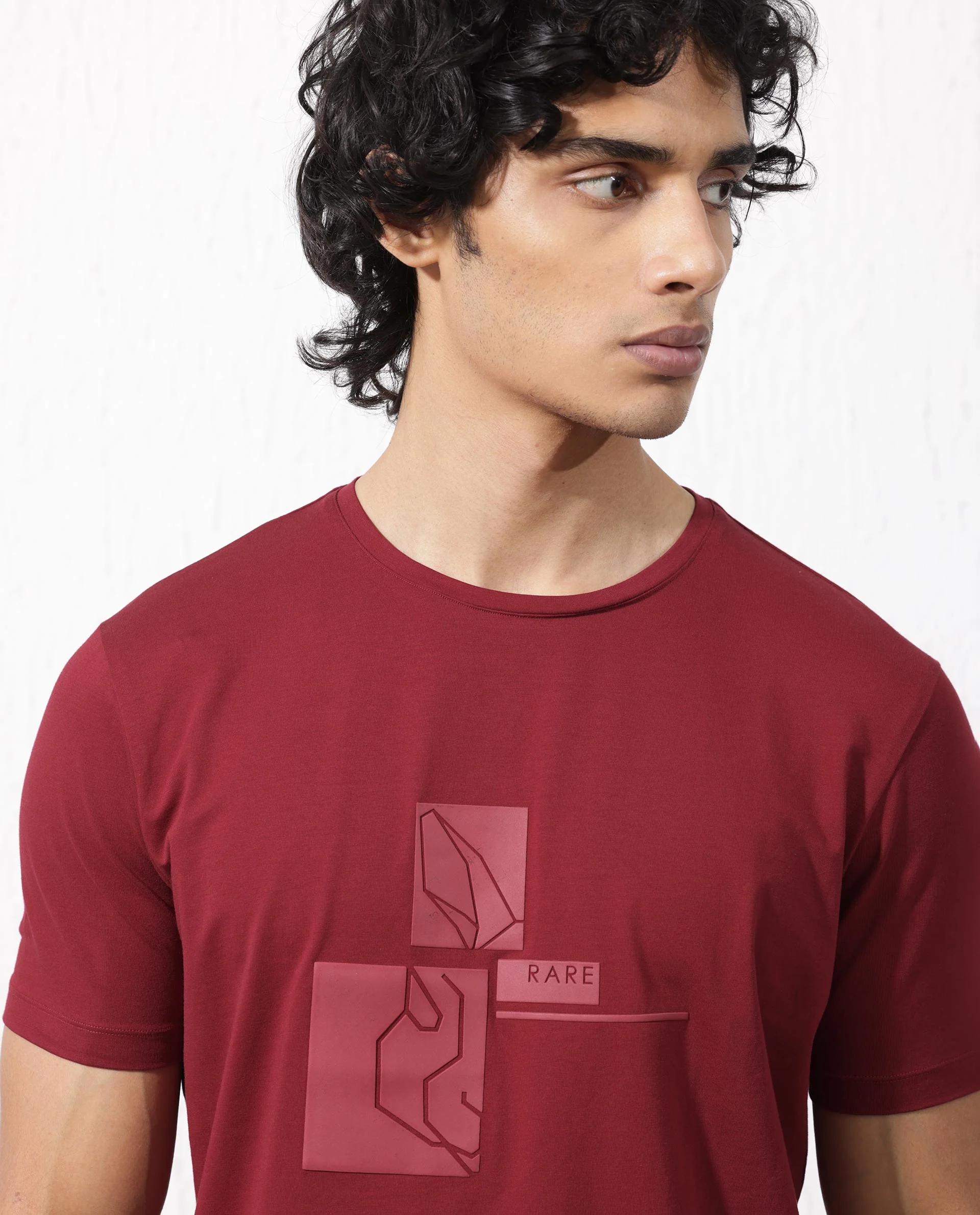 Rare Rabbit Men's Feine Red Cotton Blend Graphic Print Regular Fit Half Sleeve Crew Neck T-Shirt - Image 10