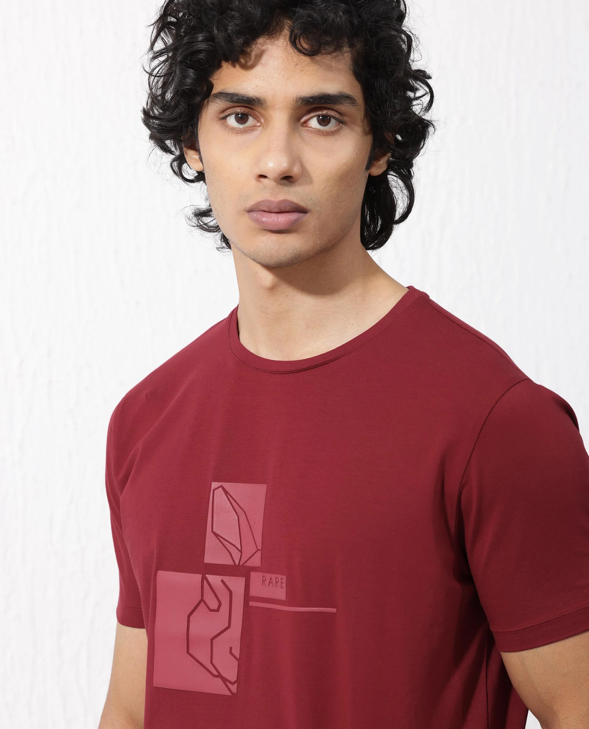 Rare Rabbit Men's Feine Red Cotton Blend Graphic Print Regular Fit Half Sleeve Crew Neck T-Shirt - Image 11