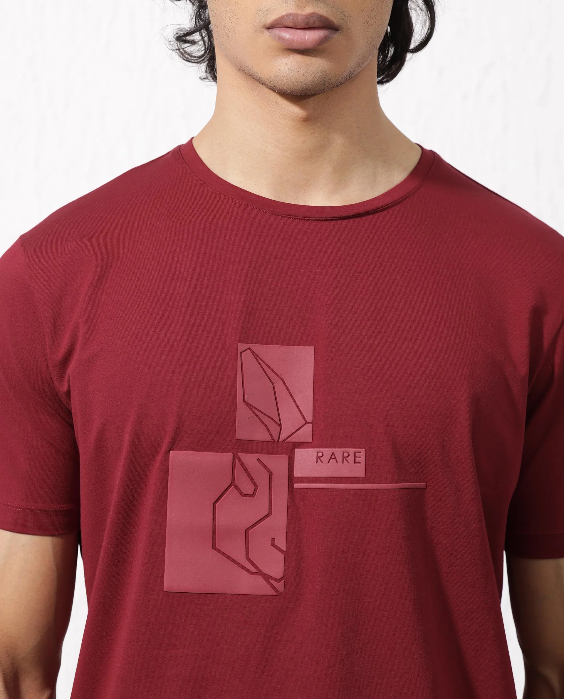 Rare Rabbit Men's Feine Red Cotton Blend Graphic Print Regular Fit Half Sleeve Crew Neck T-Shirt - Image 3