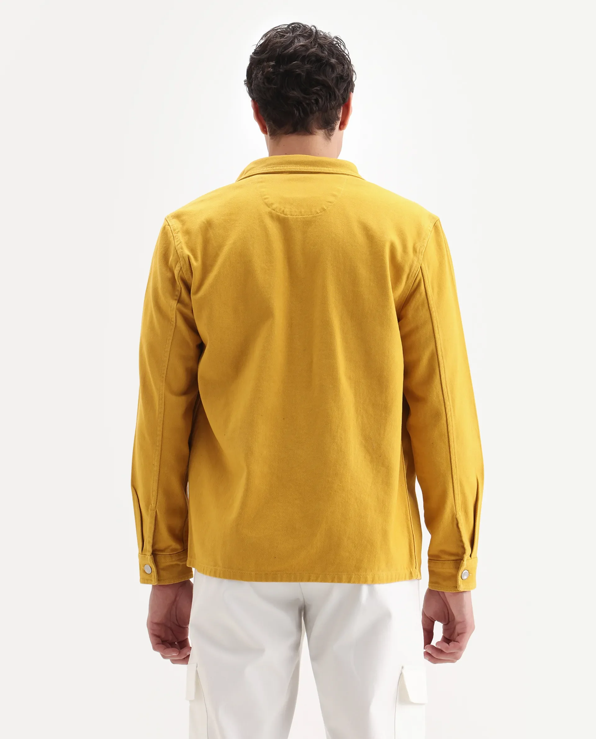 Rare Rabbit Men's Feld Mustard Cotton Plain Relaxed Fit Full Sleeve Spread Collar Shacket - Image 7