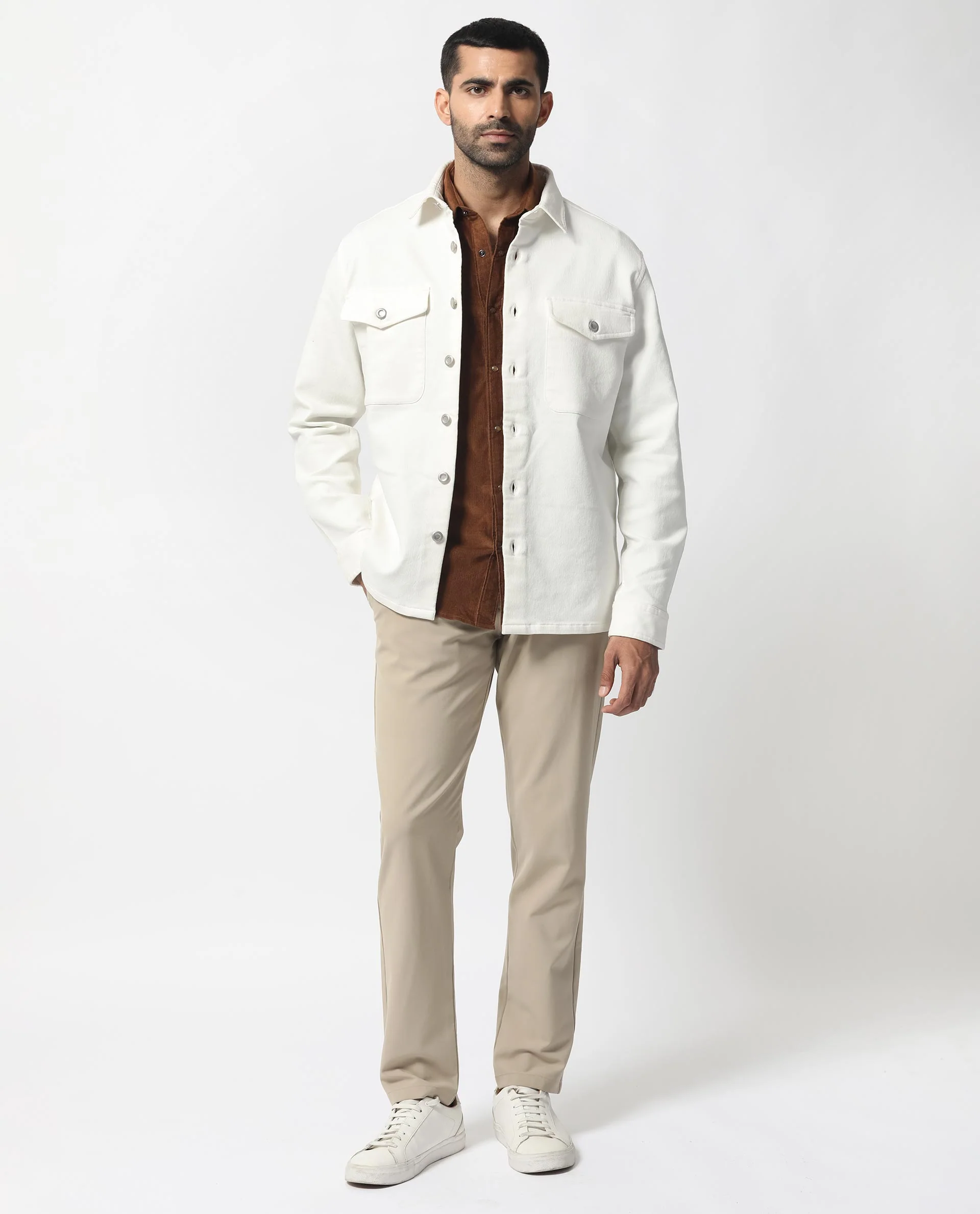 Rare Rabbit Men's Feld White Cotton Plain Relaxed Fit Full Sleeve Collared Shacket - Image 3