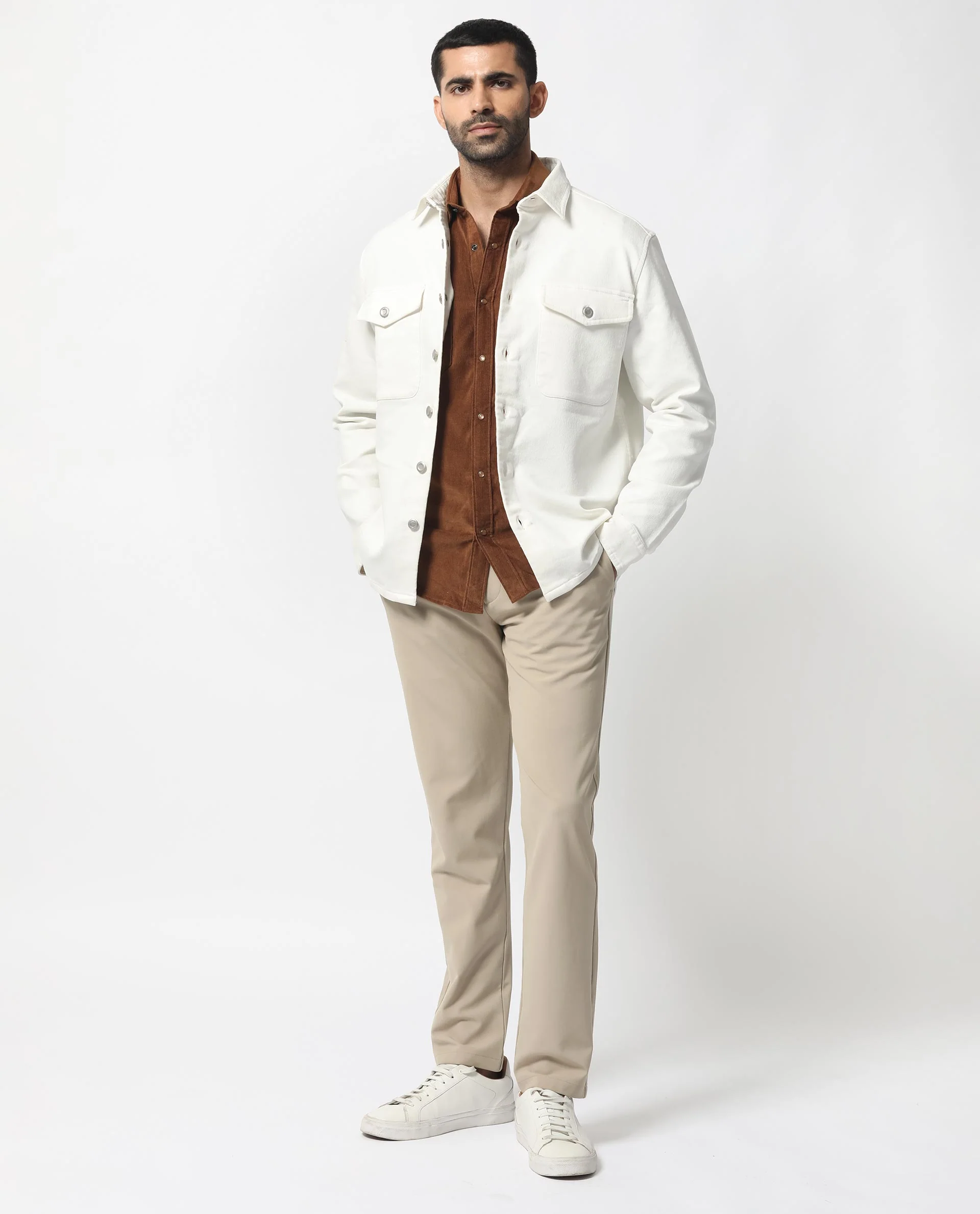 Rare Rabbit Men's Feld White Cotton Plain Relaxed Fit Full Sleeve Collared Shacket - Image 6