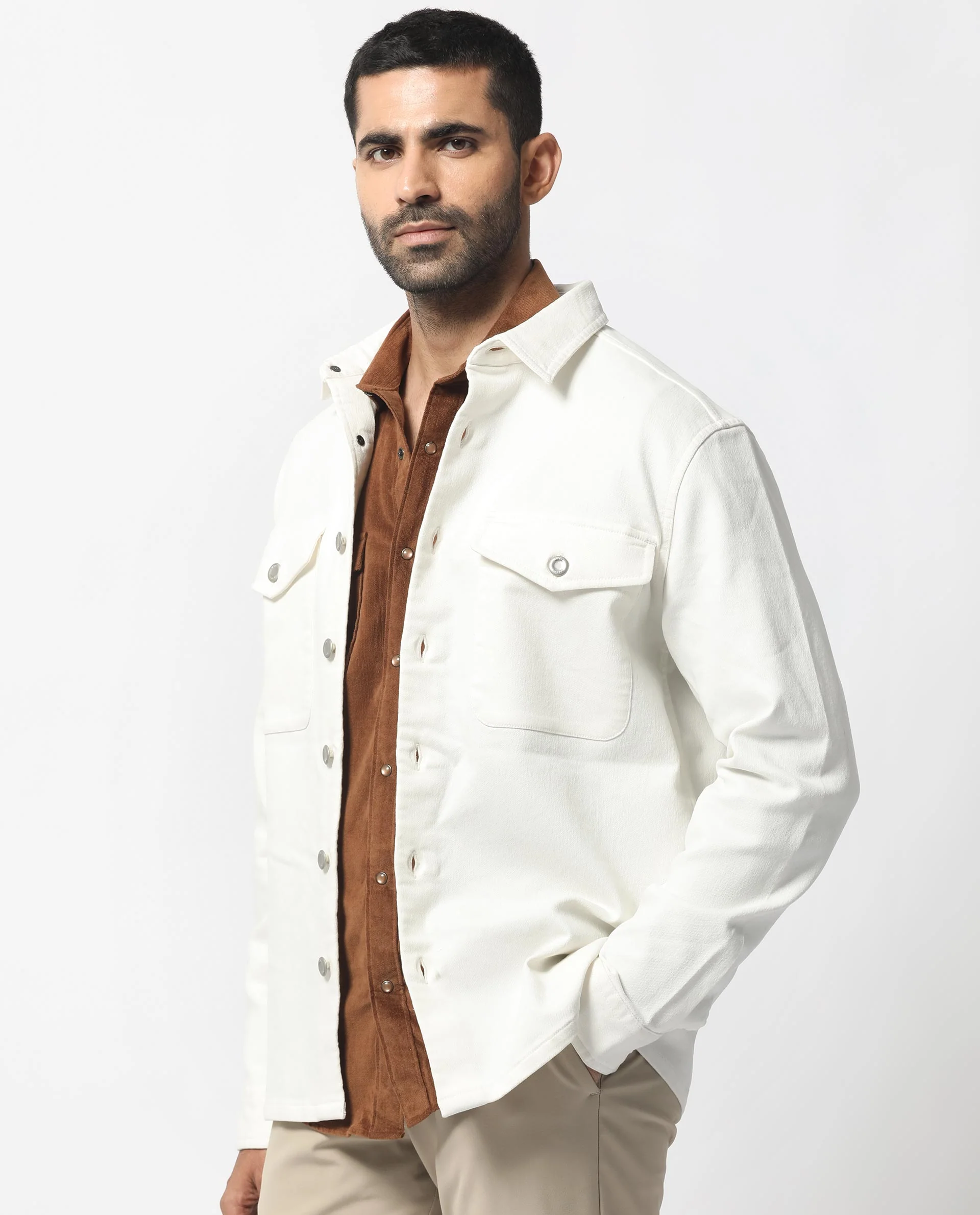 Rare Rabbit Men's Feld White Cotton Plain Relaxed Fit Full Sleeve Collared Shacket - Image 7