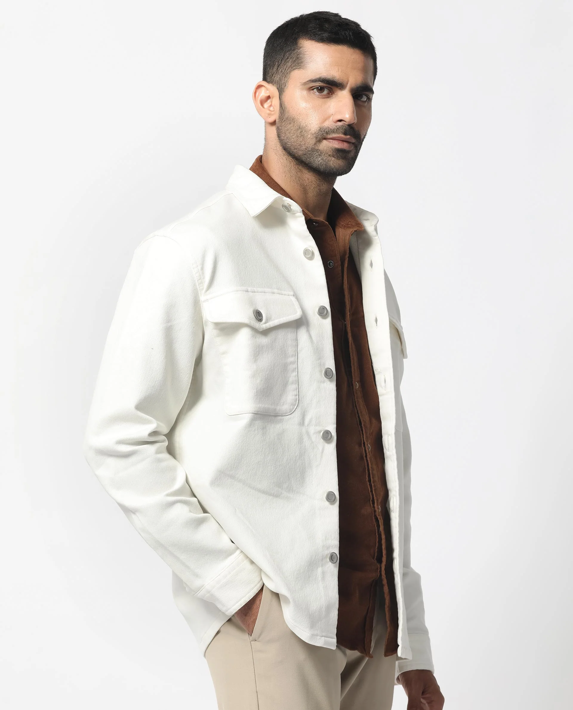 Rare Rabbit Men's Feld White Cotton Plain Relaxed Fit Full Sleeve Collared Shacket - Image 8