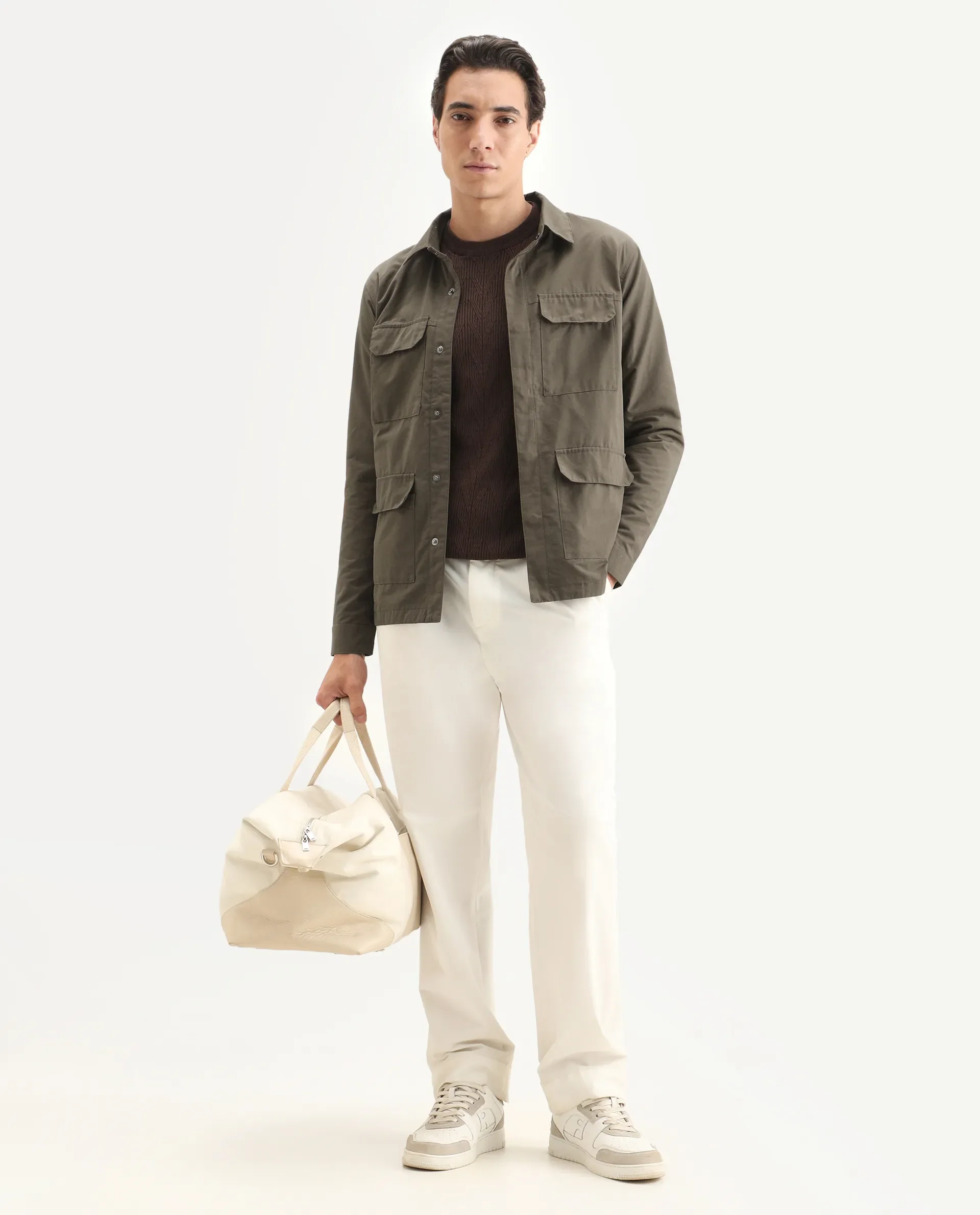 Rare Rabbit Men's Feliu Dark Olive Cotton Plain Regular Fit Full Sleeve Spread Collar Jacket - Image 2