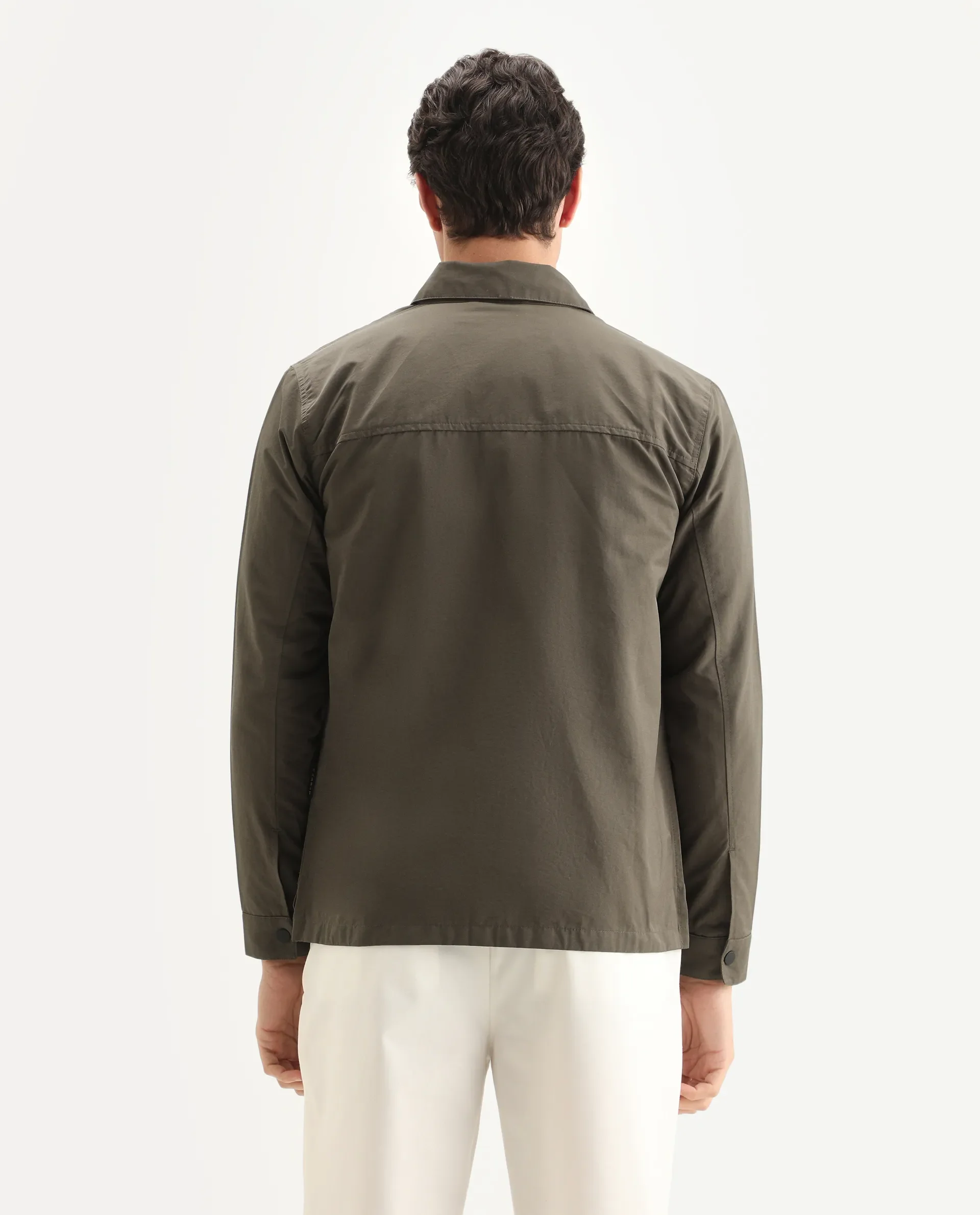 Rare Rabbit Men's Feliu Dark Olive Cotton Plain Regular Fit Full Sleeve Spread Collar Jacket - Image 7