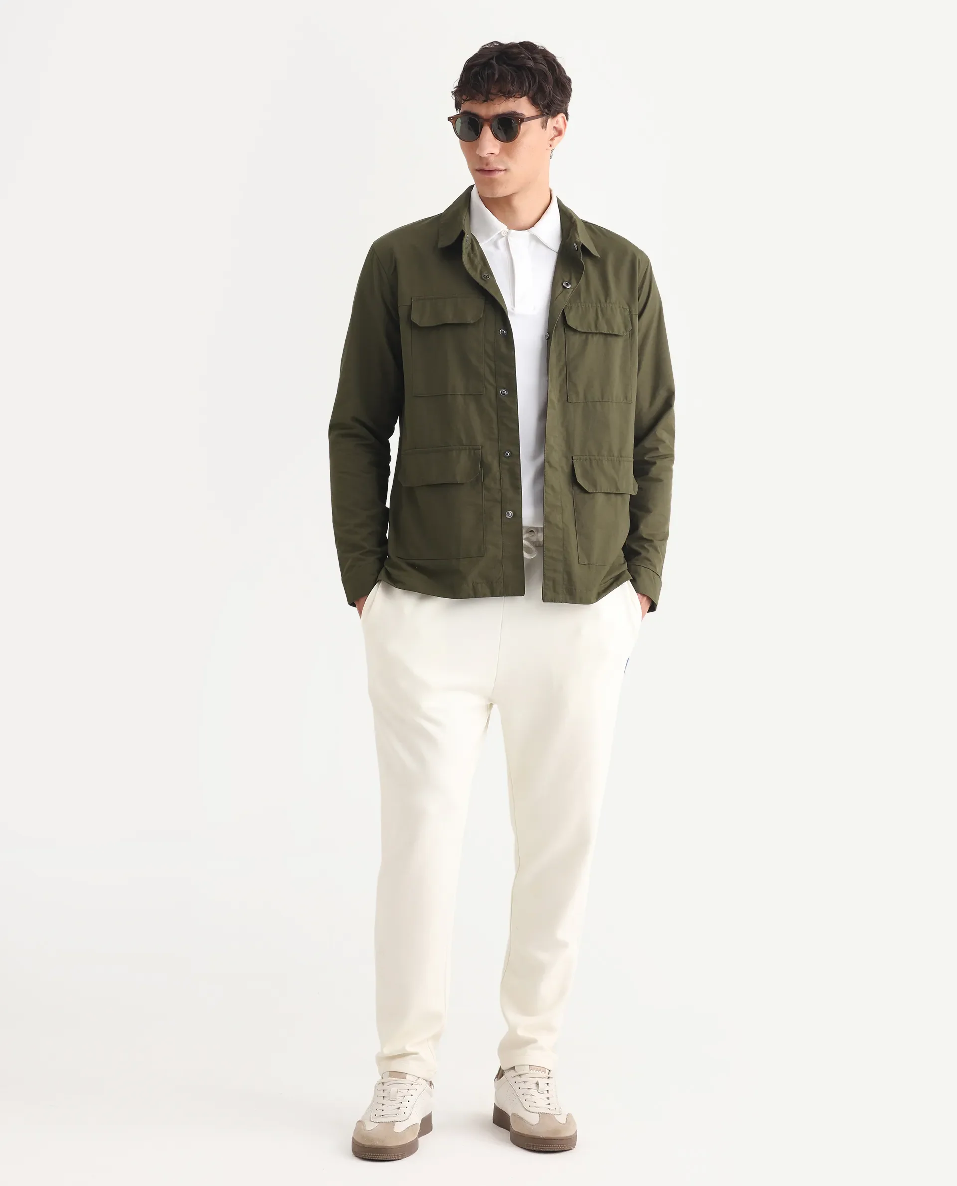 Rare Rabbit Men's Feliu Green Cotton Plain Regular Fit Full Sleeve Spread Collar Jacket - Image 2