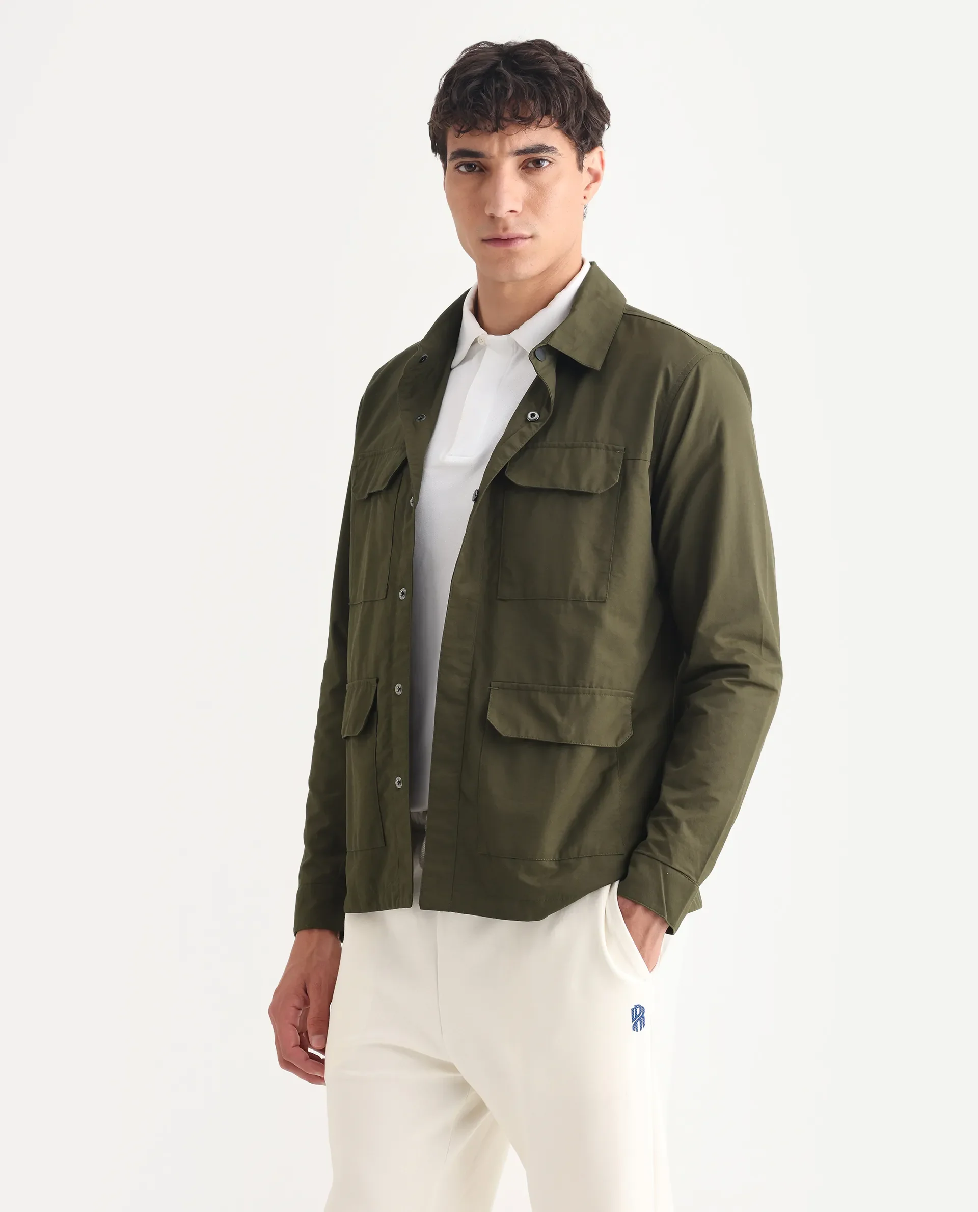 Rare Rabbit Men's Feliu Green Cotton Plain Regular Fit Full Sleeve Spread Collar Jacket - Image 5