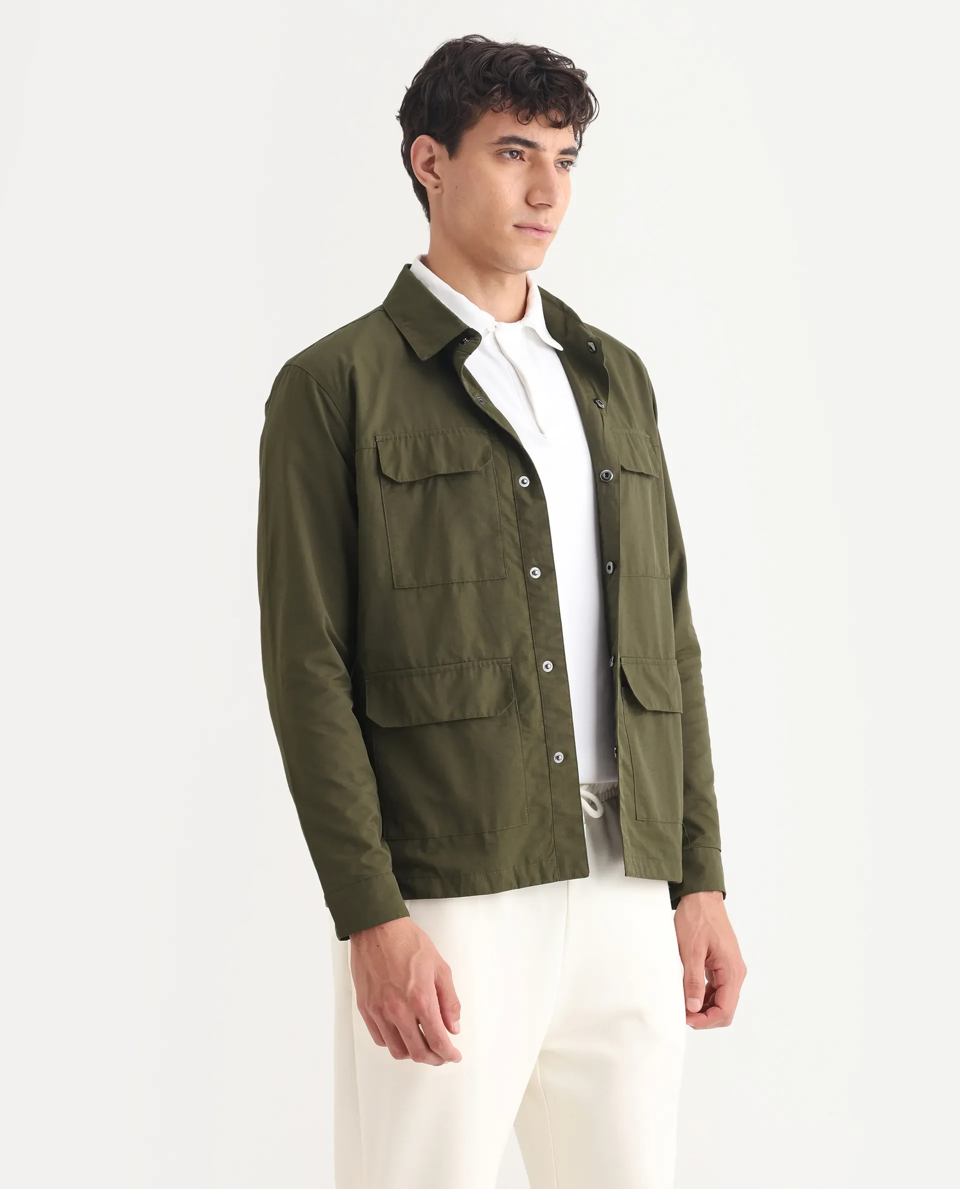 Rare Rabbit Men's Feliu Green Cotton Plain Regular Fit Full Sleeve Spread Collar Jacket - Image 6