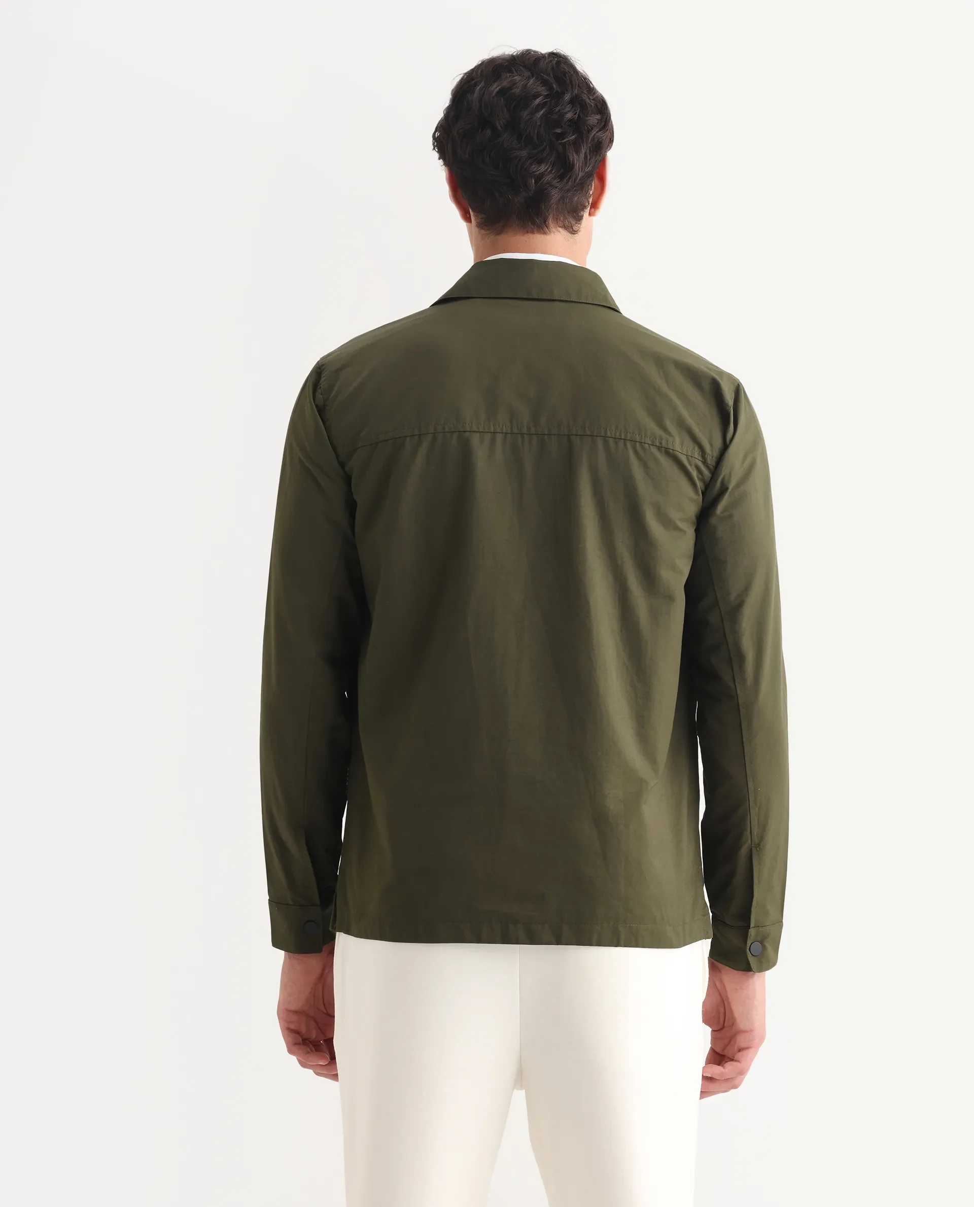 Rare Rabbit Men's Feliu Green Cotton Plain Regular Fit Full Sleeve Spread Collar Jacket - Image 7