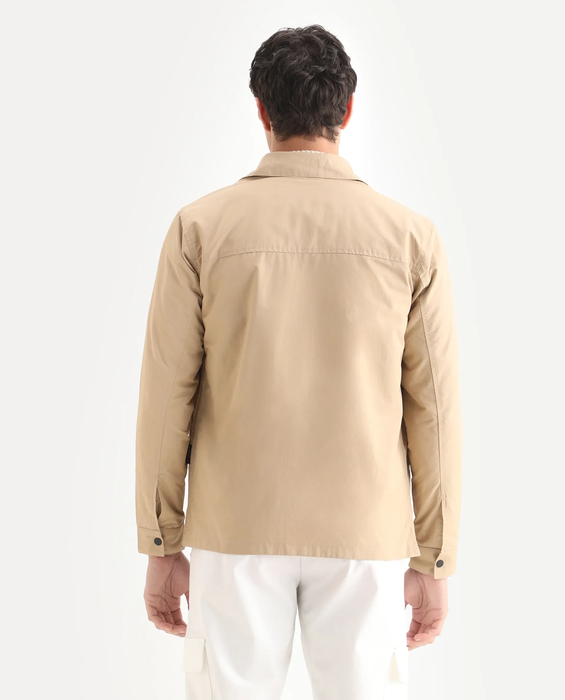Rare Rabbit Men's Feliu Light Beige Cotton Plain Regular Fit Full Sleeve Spread Collar Jacket - Image 7