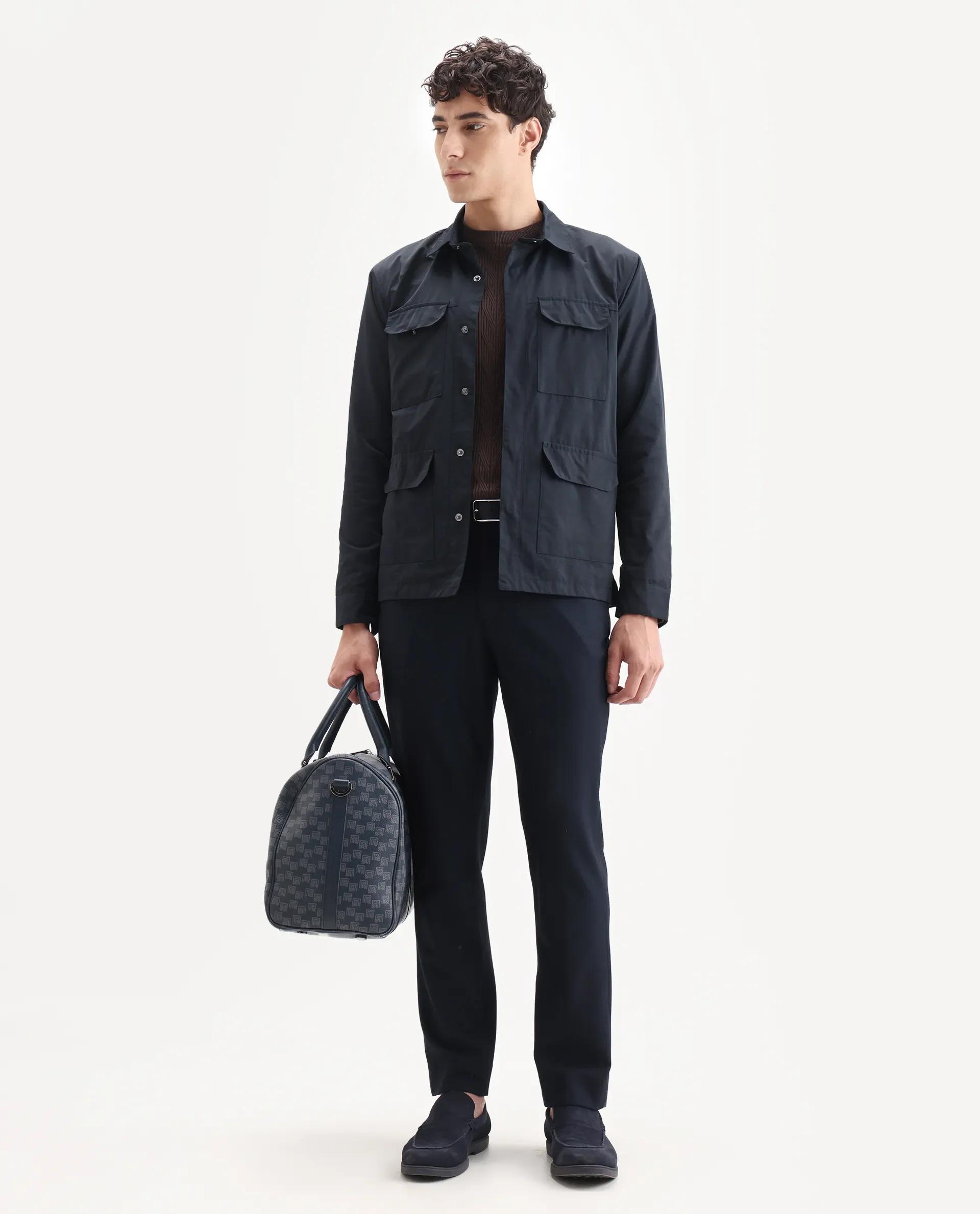Rare Rabbit Men's Feliu Navy Cotton Plain Regular Fit Full Sleeve Spread Collar Jacket - Image 2
