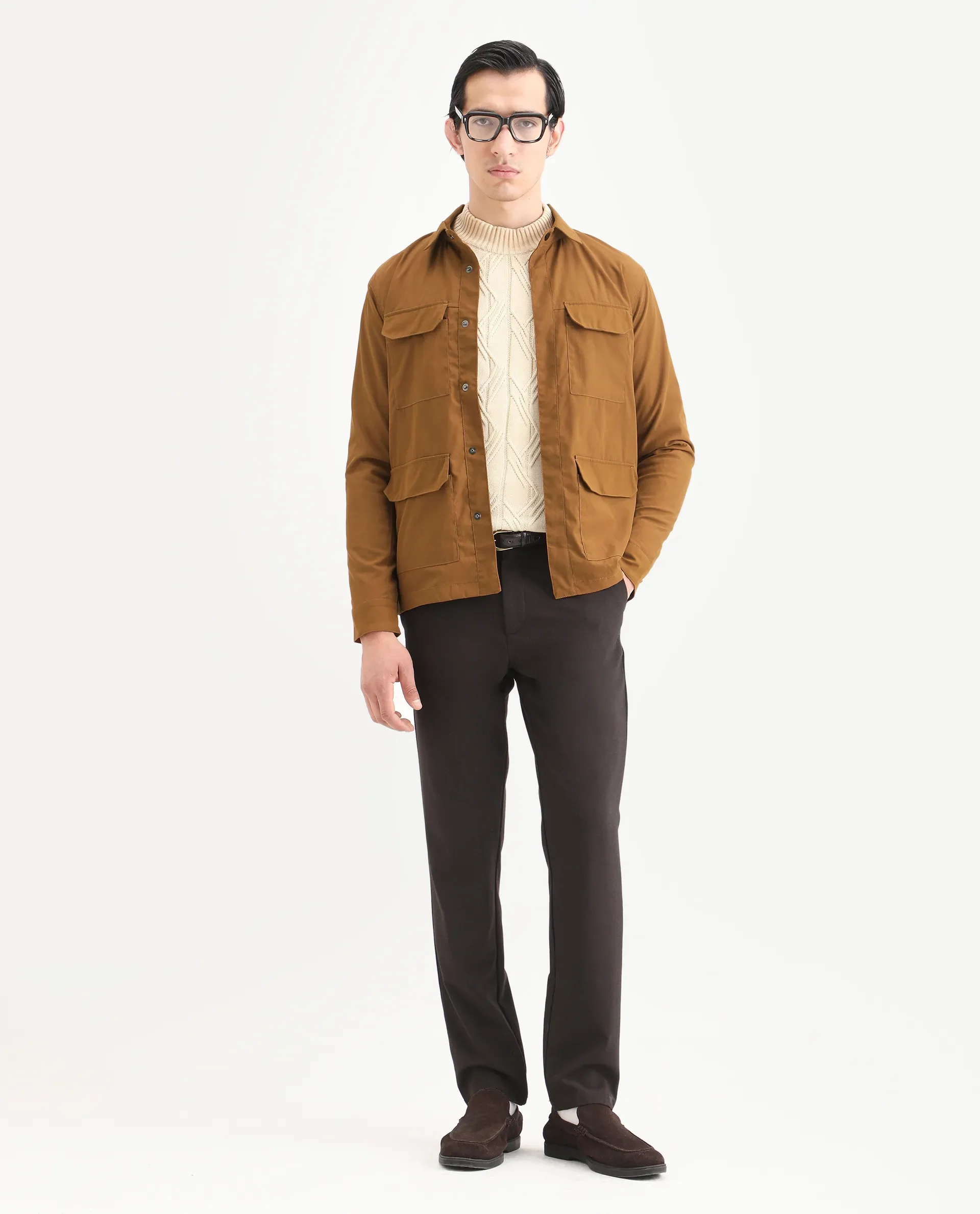 Rare Rabbit Men's Feliu Rust Cotton Plain Regular Fit Full Sleeve Spread Collar Jacket - Image 2