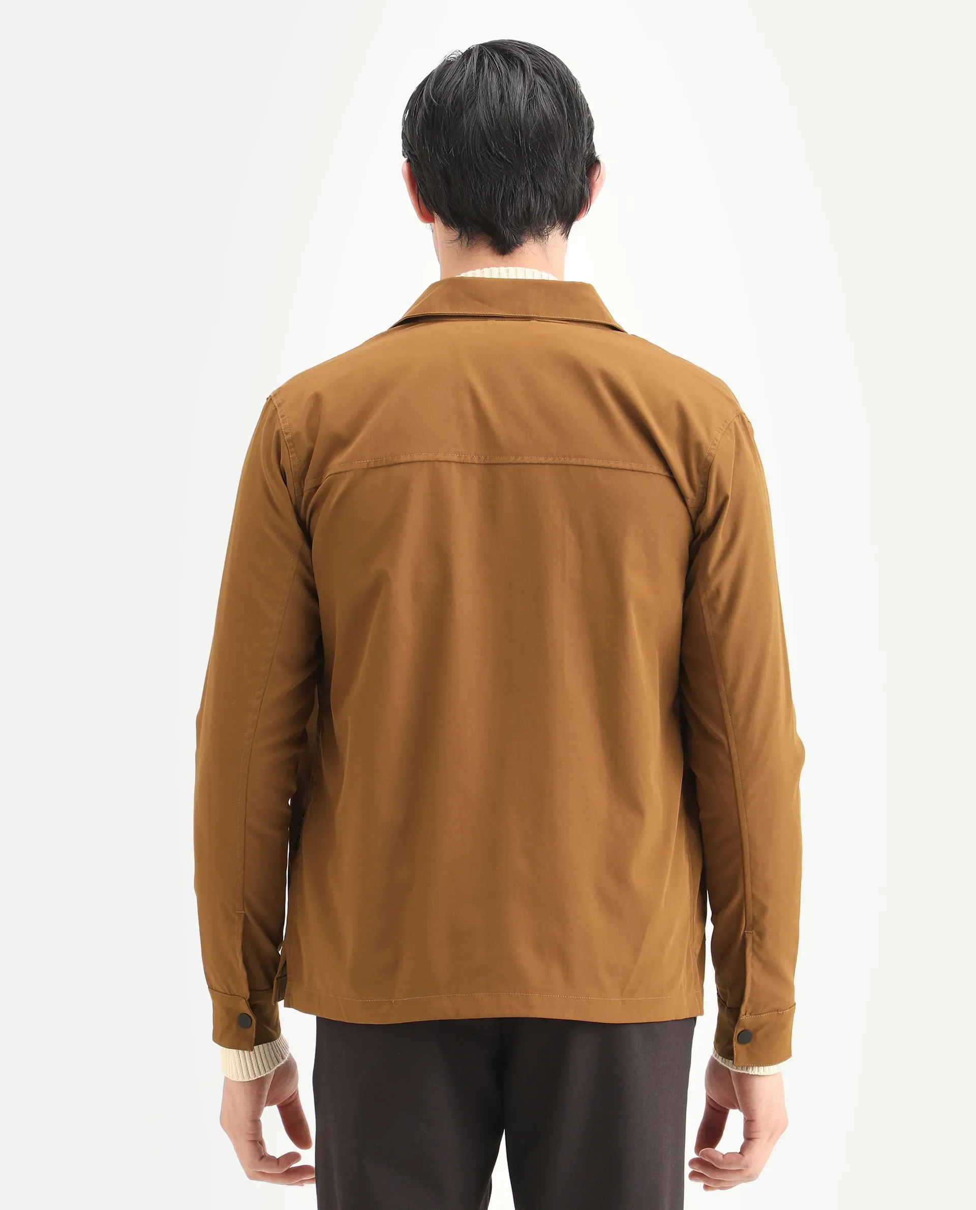Rare Rabbit Men's Feliu Rust Cotton Plain Regular Fit Full Sleeve Spread Collar Jacket - Image 7