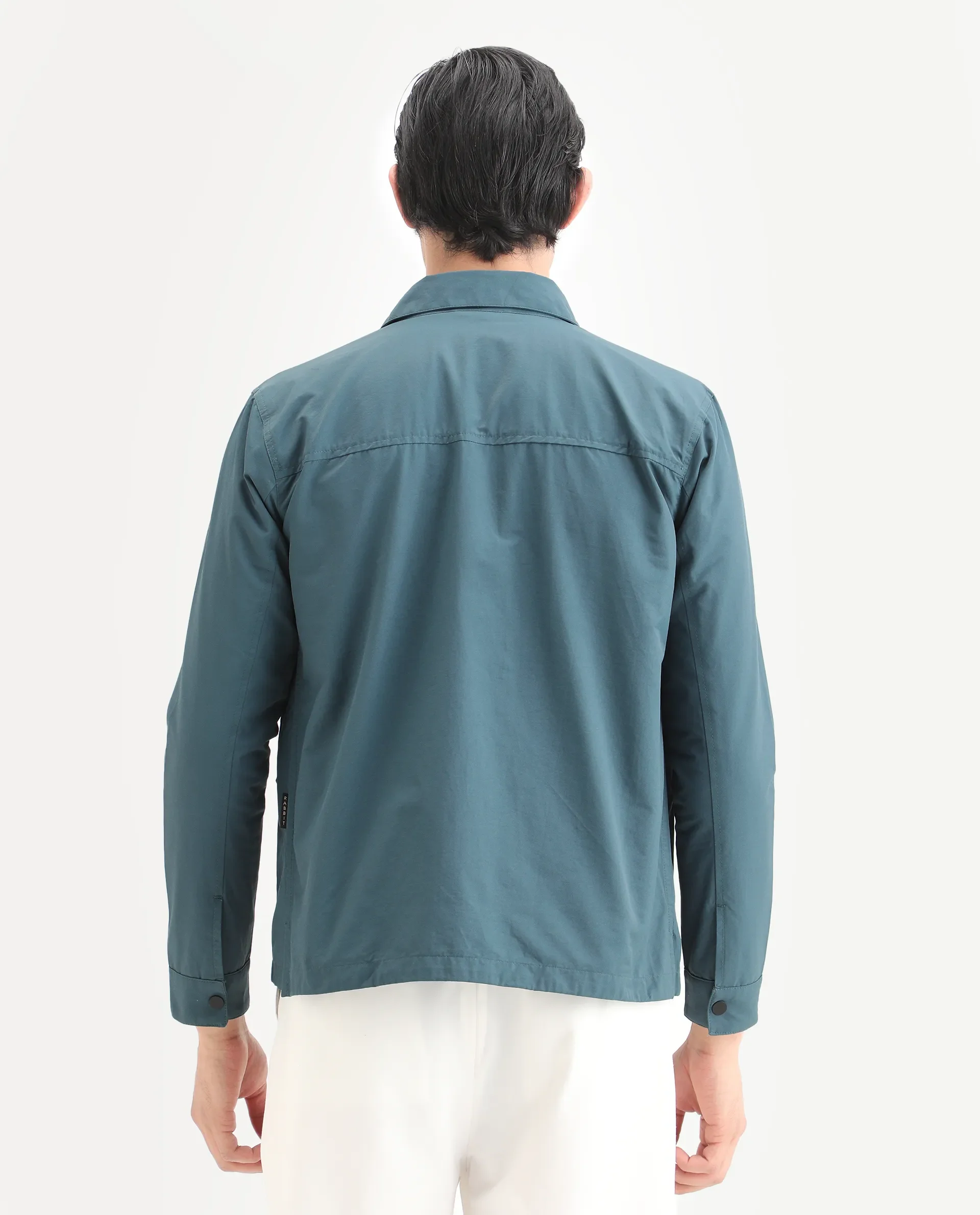 Rare Rabbit Men's Feliu Teal Cotton Plain Regular Fit Full Sleeve Spread Collar Jacket - Image 7