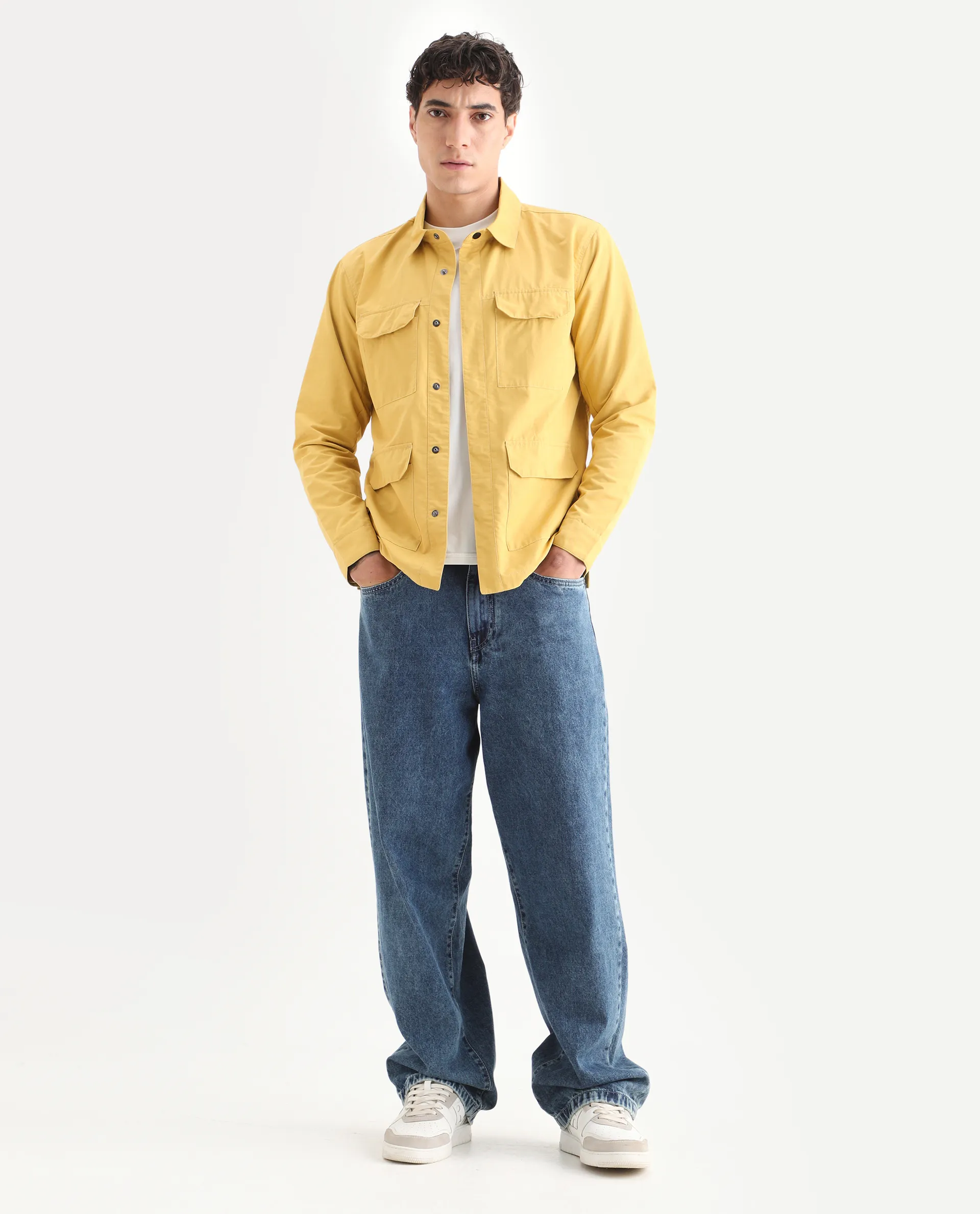 Rare Rabbit Men's Feliu Yellow Cotton Plain Regular Fit Full Sleeve Spread Collar Jacket - Image 2