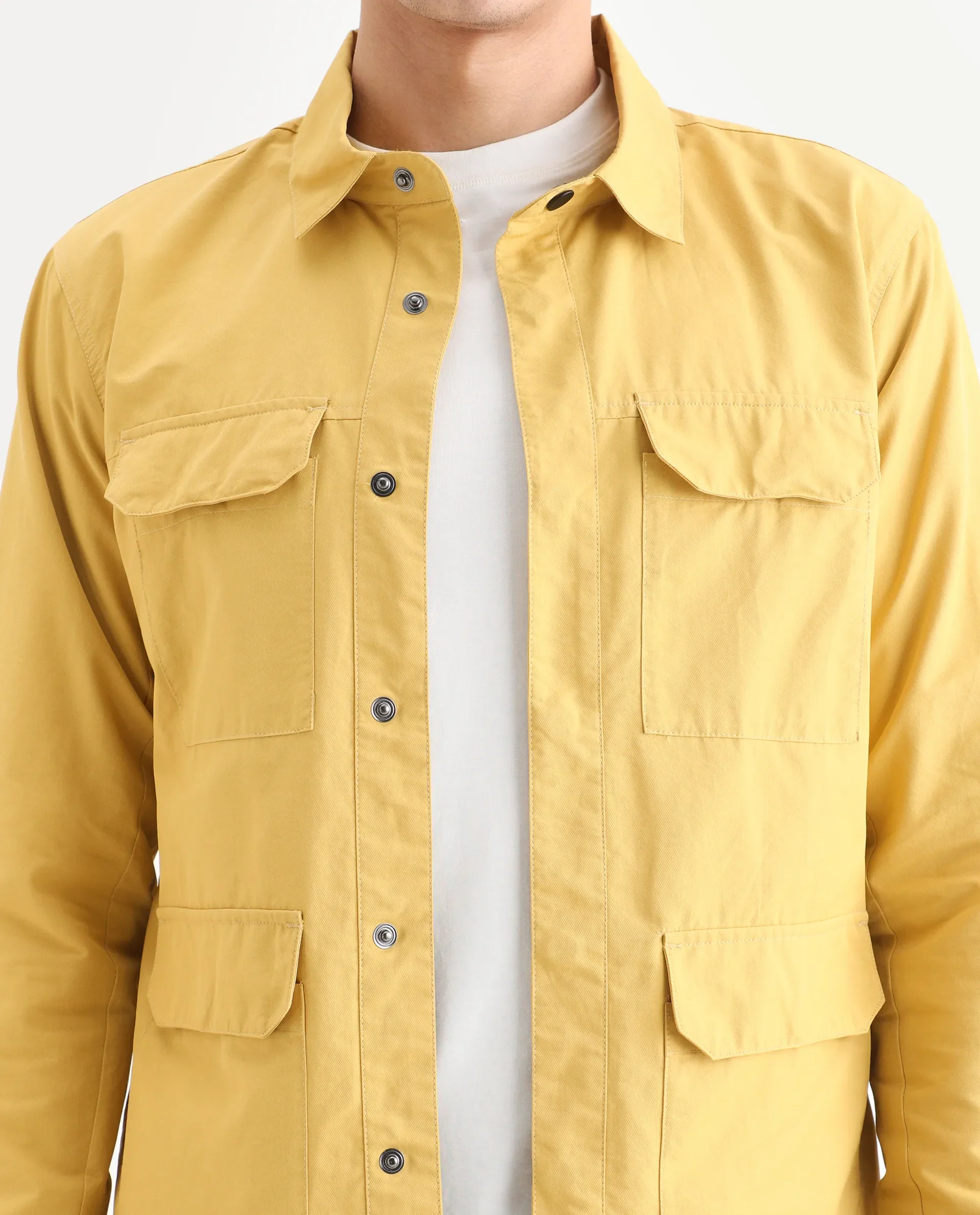 Rare Rabbit Men's Feliu Yellow Cotton Plain Regular Fit Full Sleeve Spread Collar Jacket - Image 3