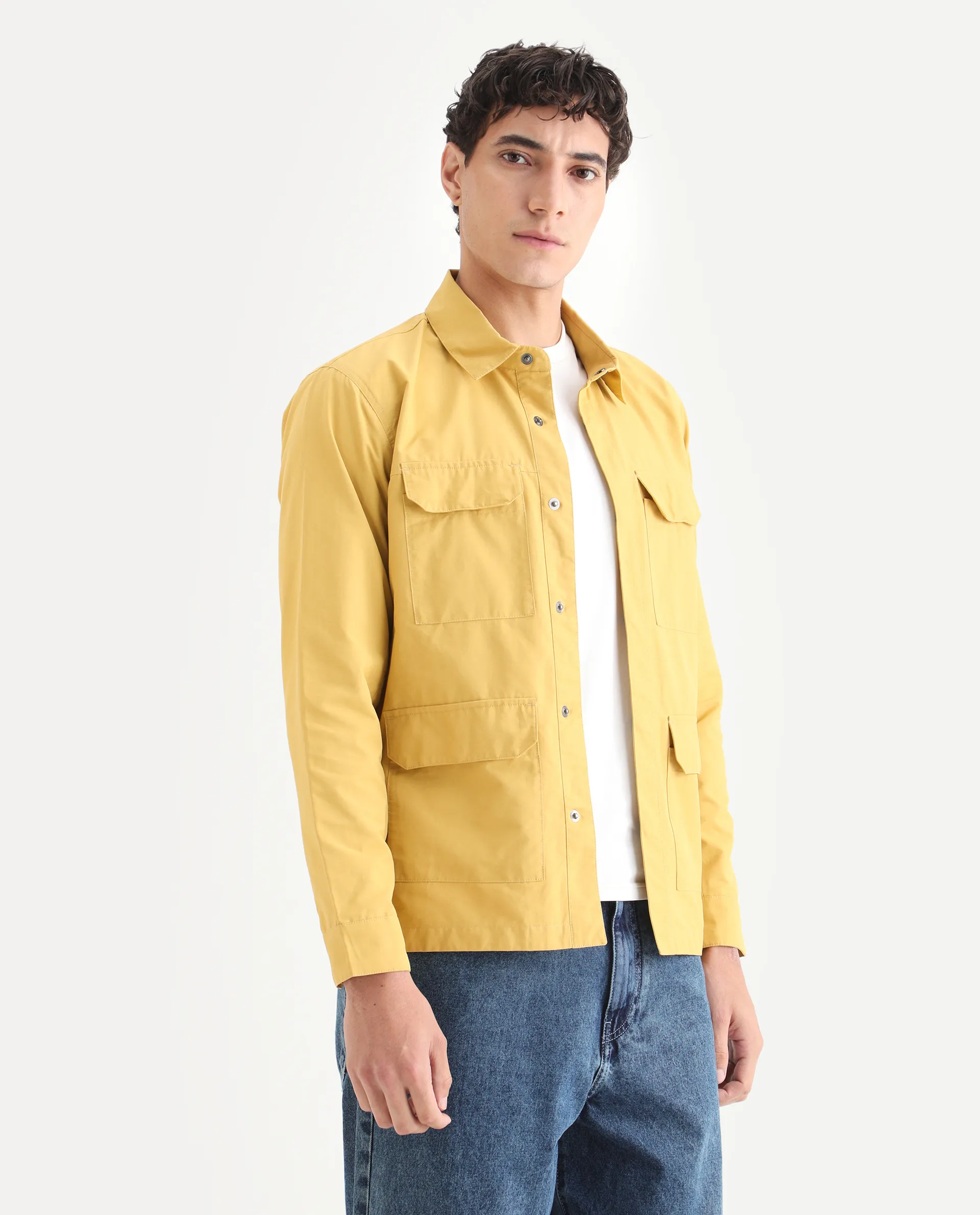 Rare Rabbit Men's Feliu Yellow Cotton Plain Regular Fit Full Sleeve Spread Collar Jacket - Image 4