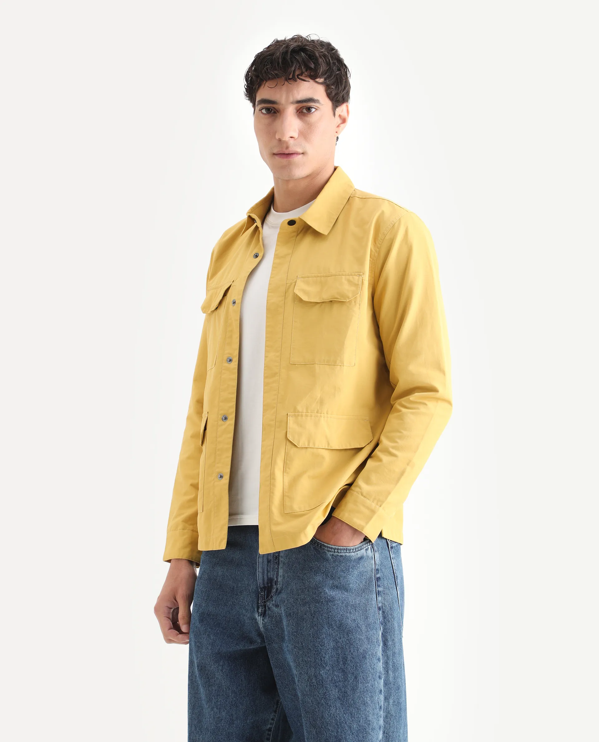 Rare Rabbit Men's Feliu Yellow Cotton Plain Regular Fit Full Sleeve Spread Collar Jacket - Image 5