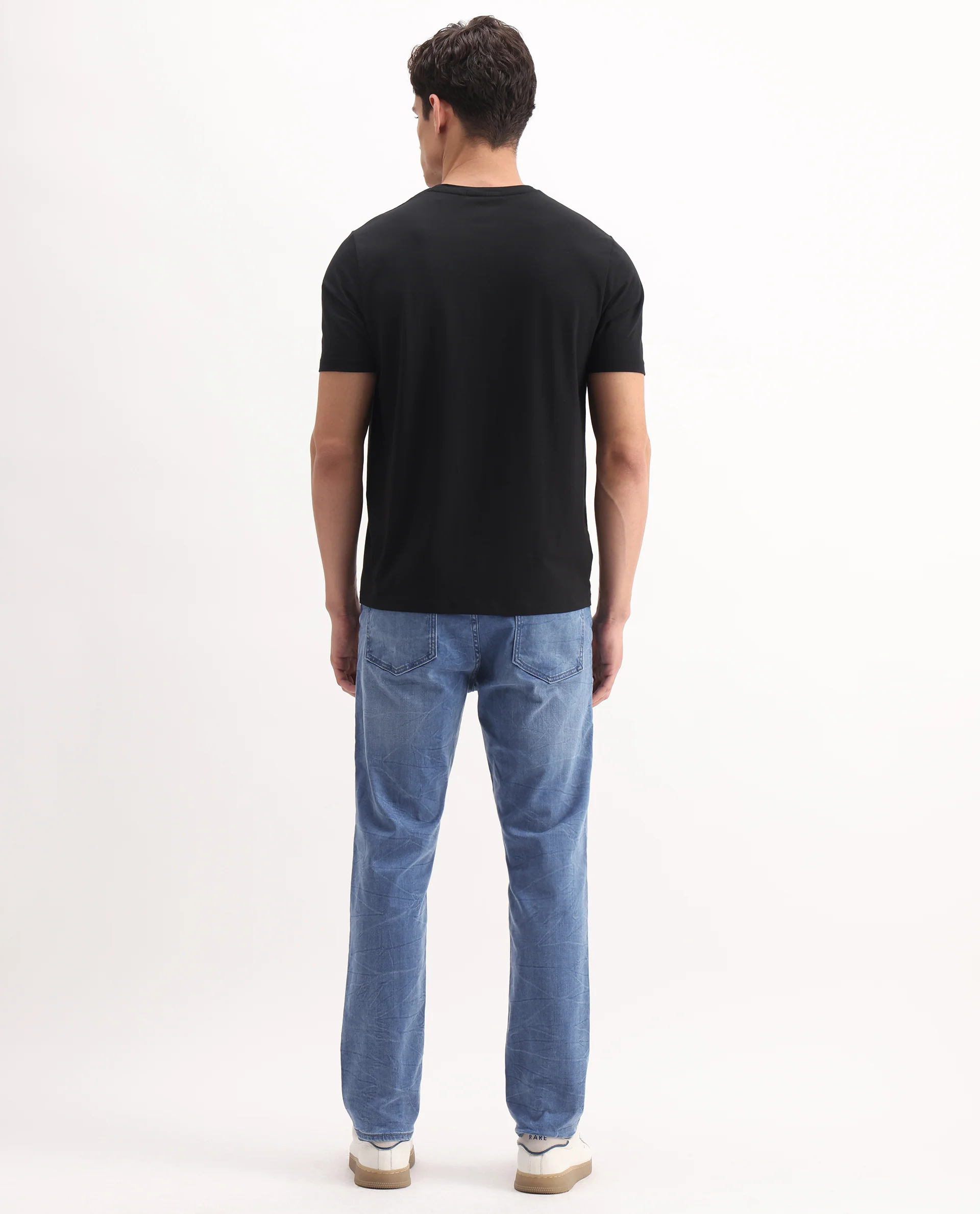 Rare Rabbit Men's Felix-K Blue Cotton Blend Plain Kurt Carrot Fit Jeans - Image 7