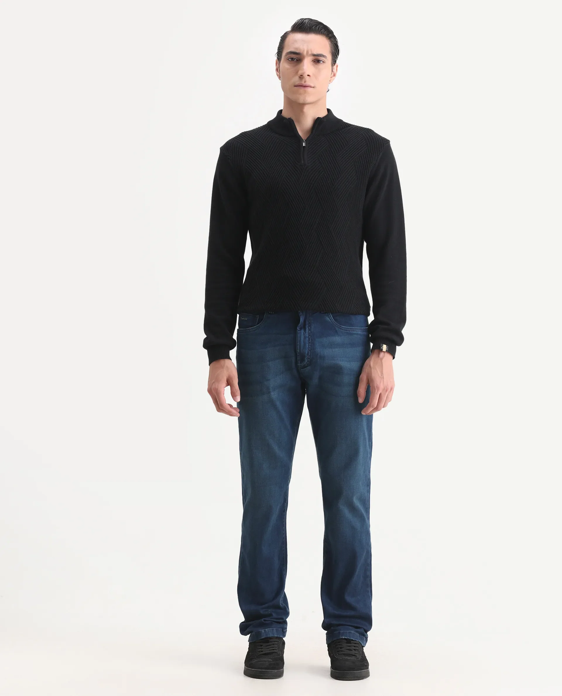 Rare Rabbit Men's Felix-M Dark Blue Cotton Blend Fabric Morris Regular Fit Plain Jeans - Image 4