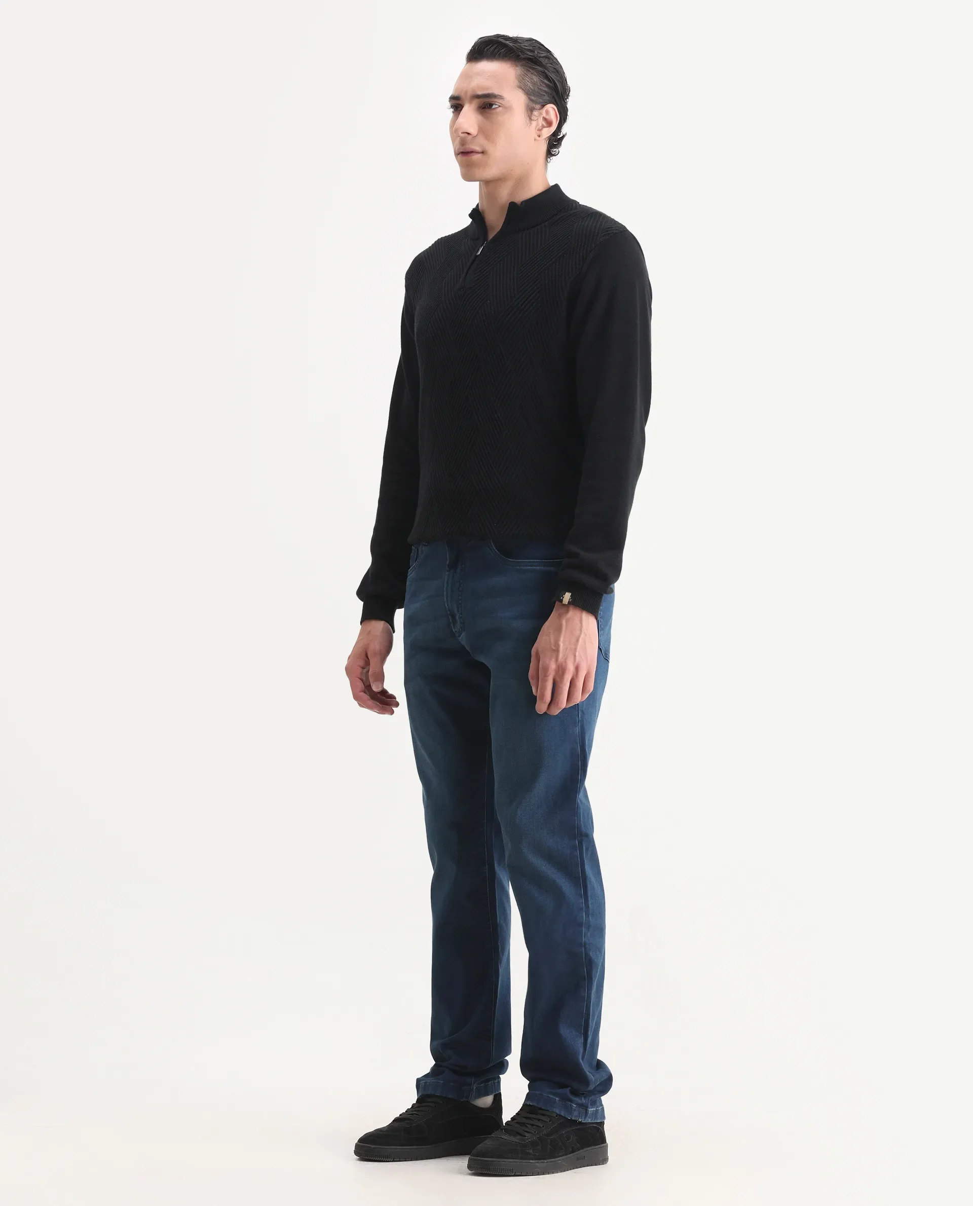 Rare Rabbit Men's Felix-M Dark Blue Cotton Blend Fabric Morris Regular Fit Plain Jeans - Image 5