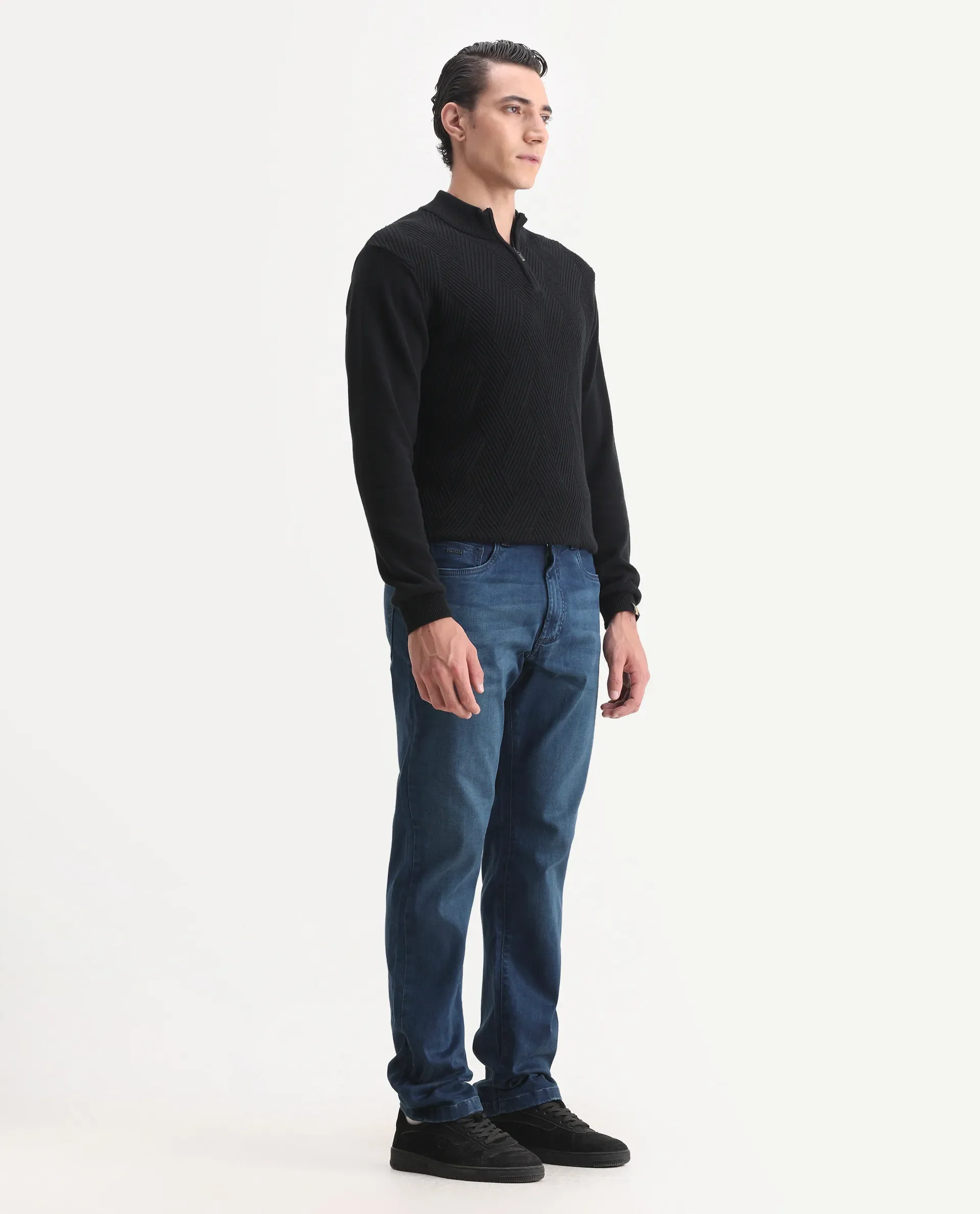 Rare Rabbit Men's Felix-M Dark Blue Cotton Blend Fabric Morris Regular Fit Plain Jeans - Image 6