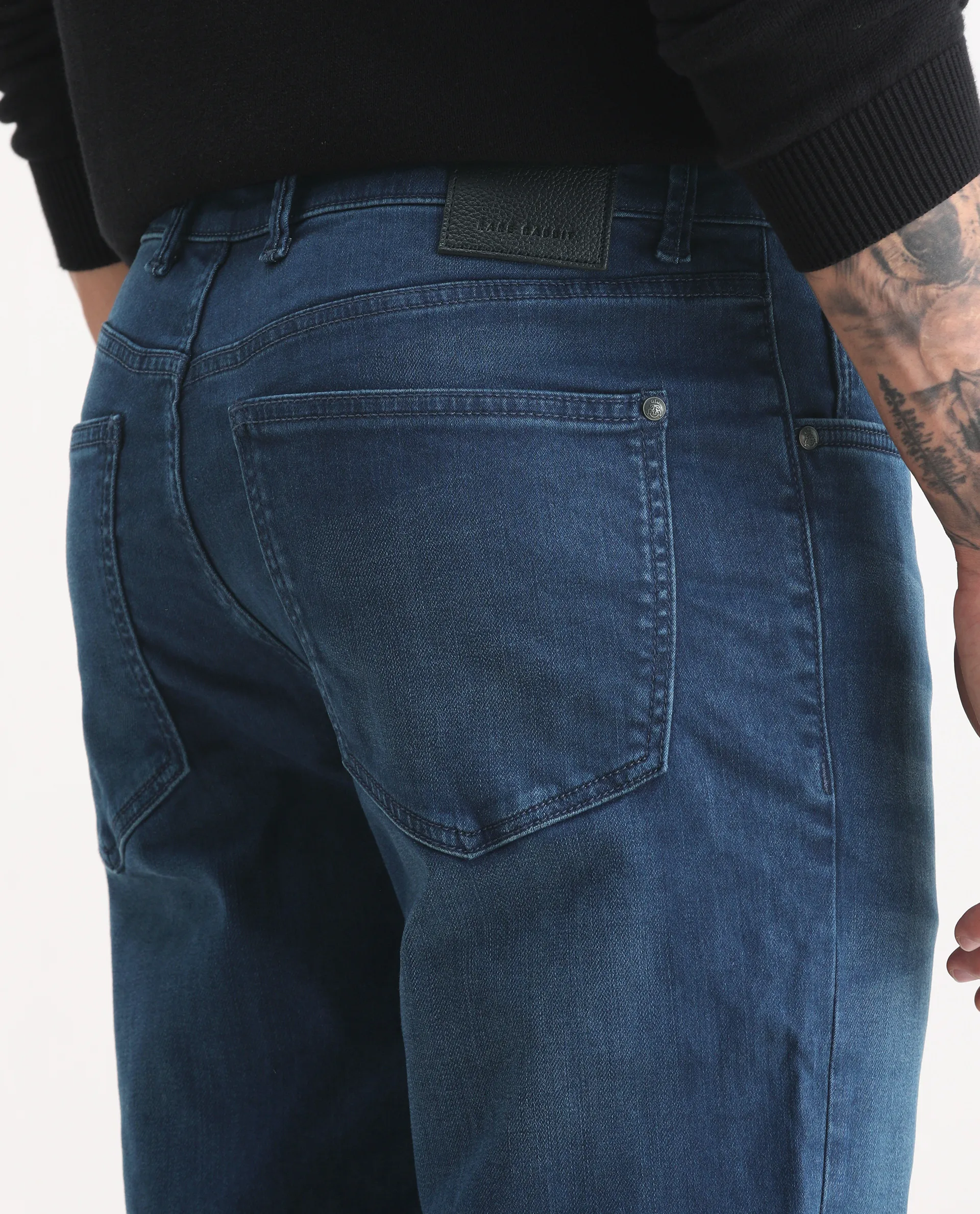 Rare Rabbit Men's Felix-M Dark Blue Cotton Blend Fabric Morris Regular Fit Plain Jeans - Image 7