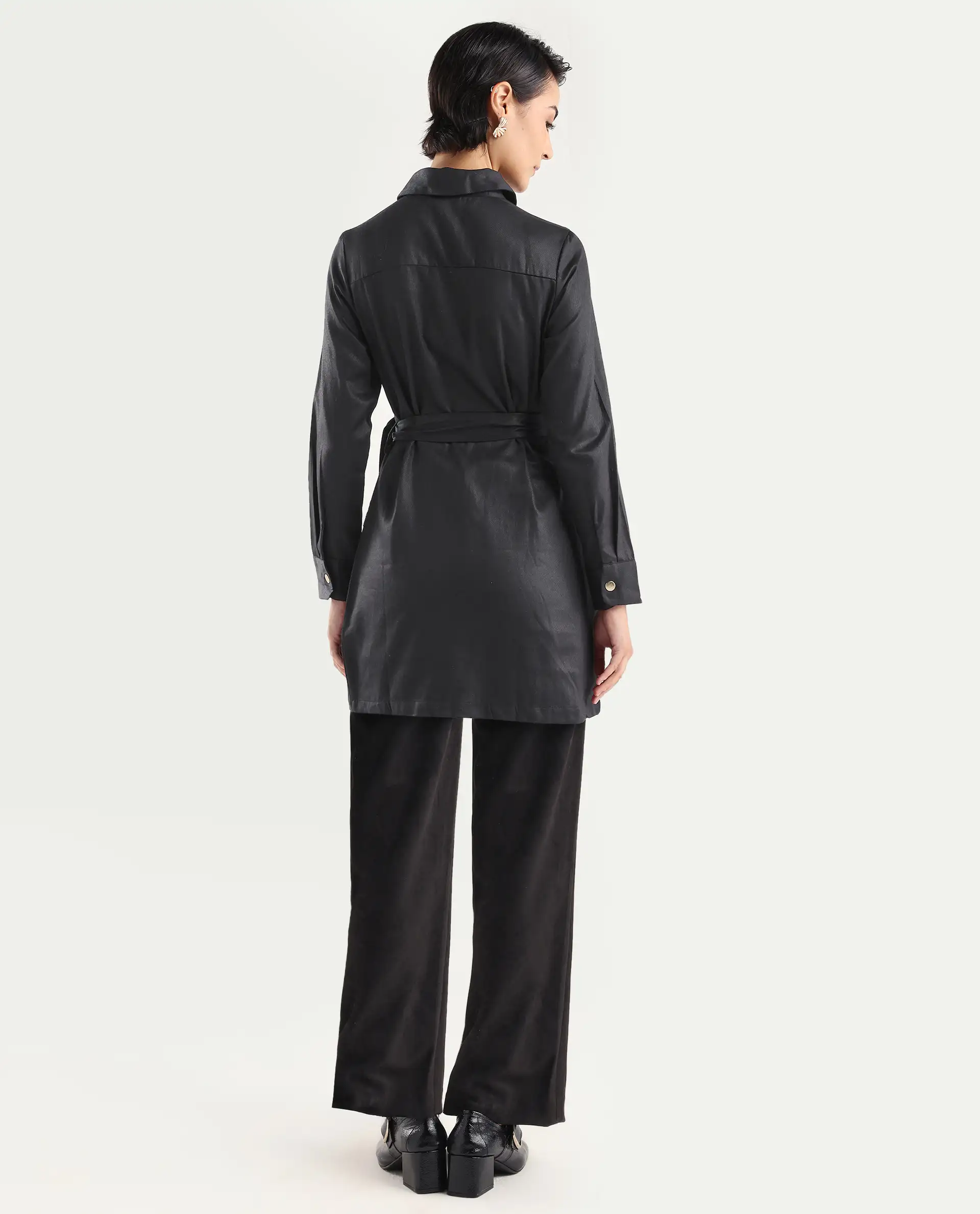 Rareism Women's Fenko Black Cotton Spread Collar Plain Mini Relaxed Fit Dress - Image 6