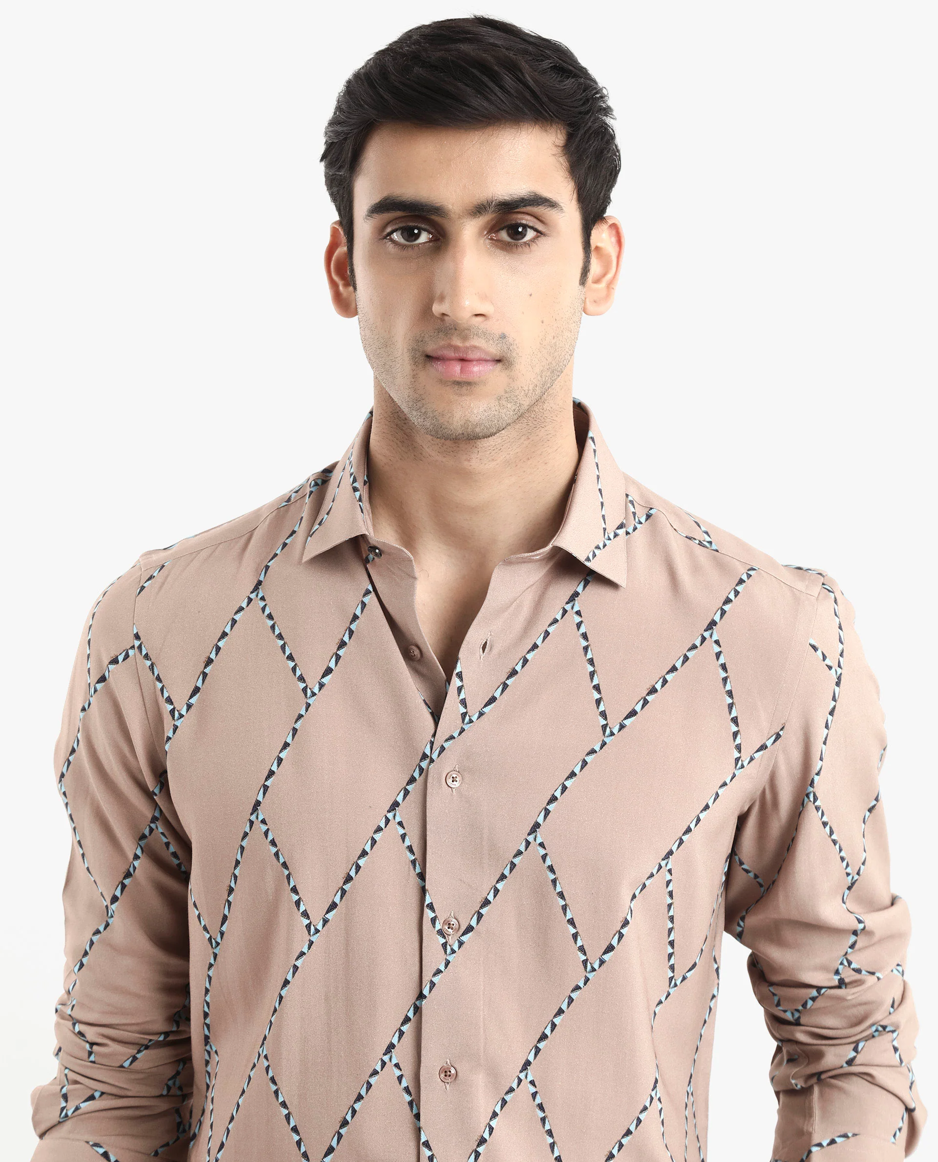 Rare Rabbit Men's Fenney Ls Brown Viscose Geometric Print Regular Fit Full Sleeve Collared Shirt - Image 5