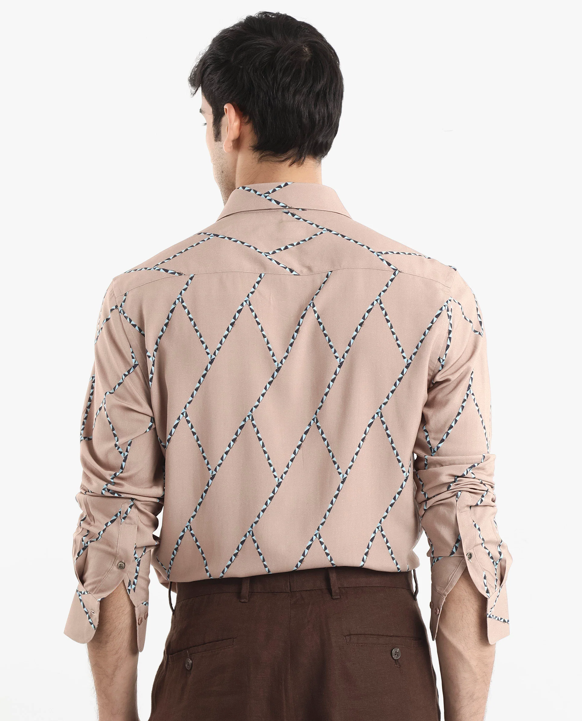Rare Rabbit Men's Fenney Ls Brown Viscose Geometric Print Regular Fit Full Sleeve Collared Shirt - Image 6