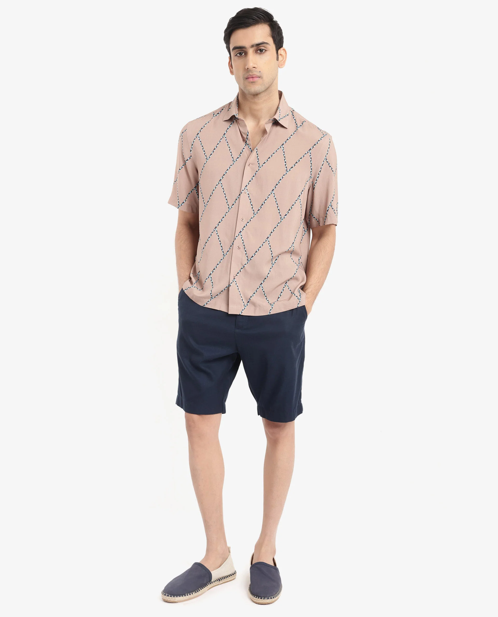 Rare Rabbit Men's Fenney Ss Brown Viscose Geometric Print Boxy Fit Half Sleeve Collared Shirt - Image 2