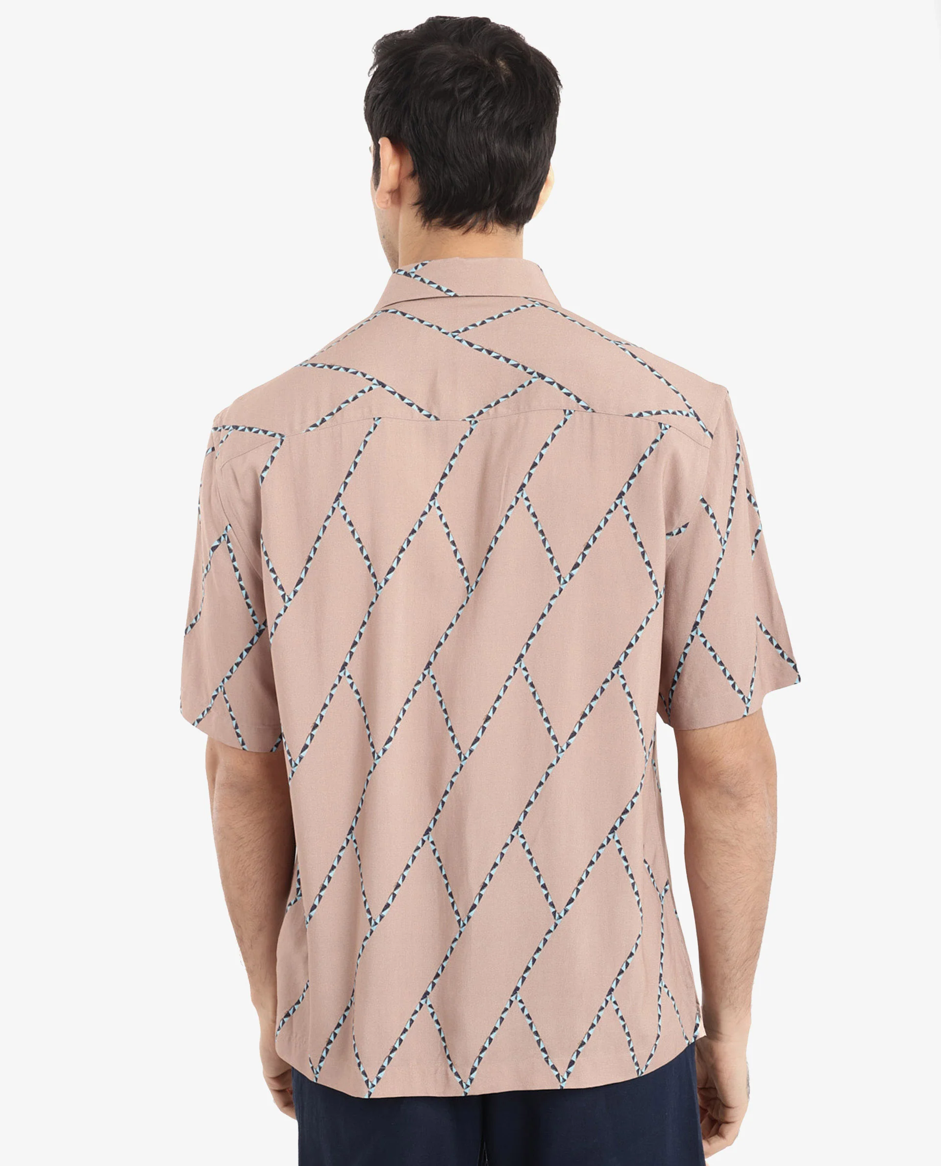 Rare Rabbit Men's Fenney Ss Brown Viscose Geometric Print Boxy Fit Half Sleeve Collared Shirt - Image 5
