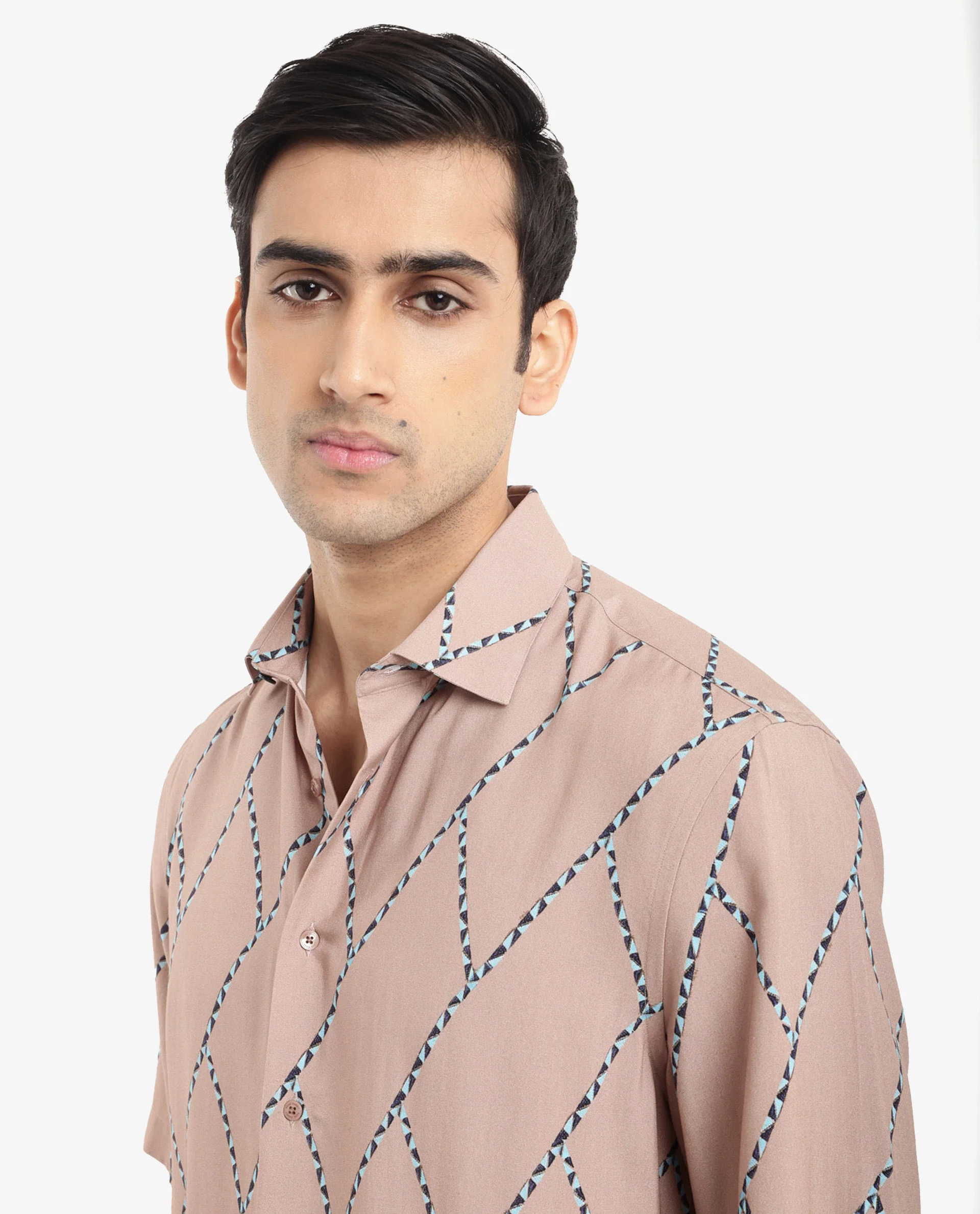 Rare Rabbit Men's Fenney Ss Brown Viscose Geometric Print Boxy Fit Half Sleeve Collared Shirt - Image 7
