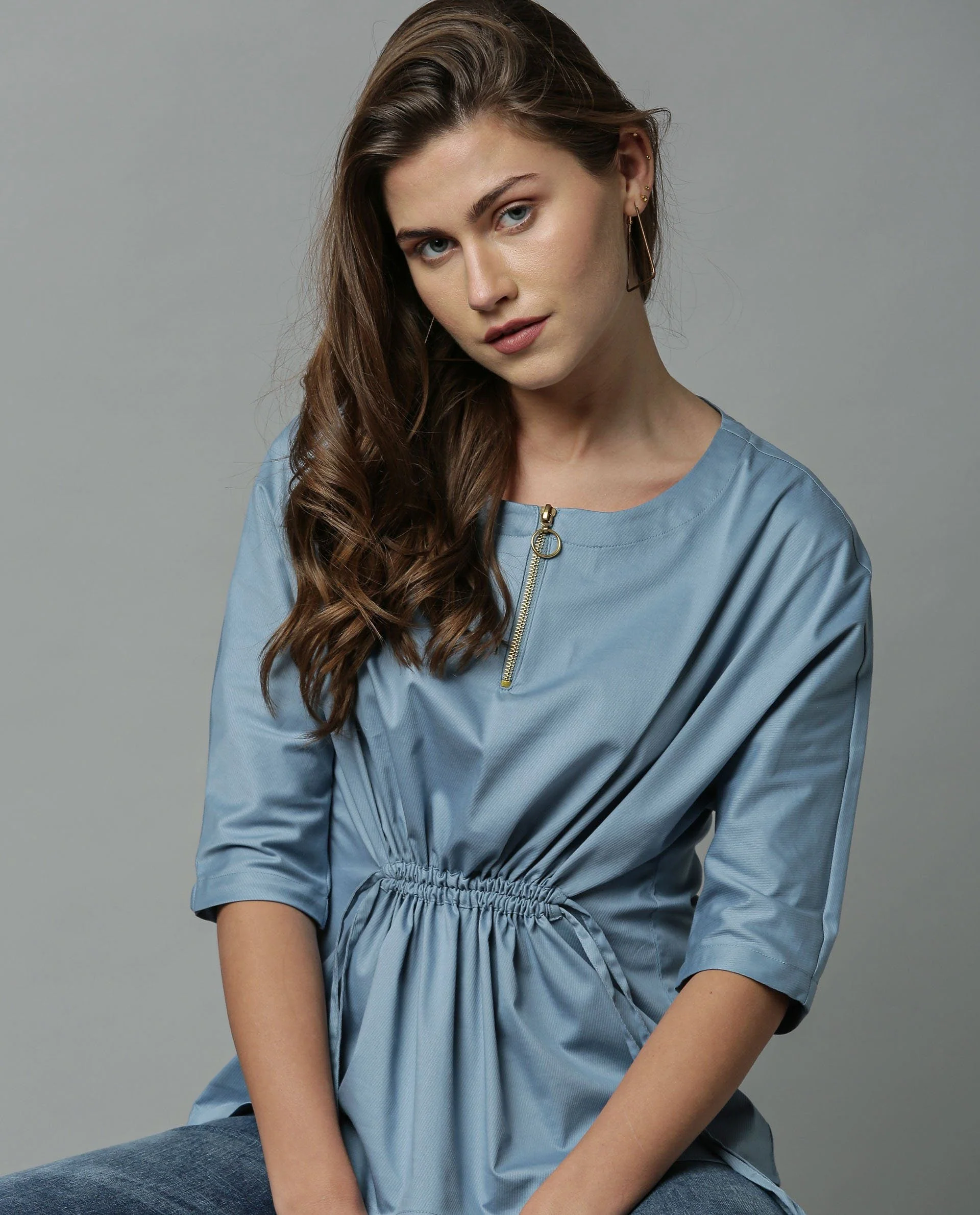 Rareism Women Fenny Blue Top Short Sleeves Solid